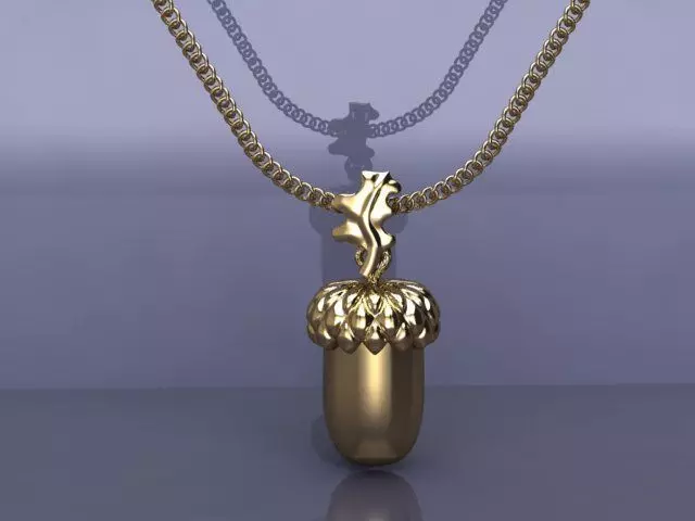 golden acorn pendant 3D print model_0