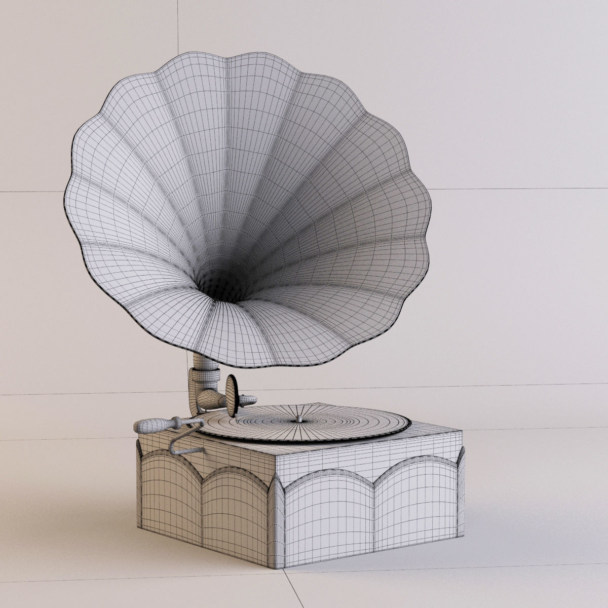 Gramophone golden 3D model_10