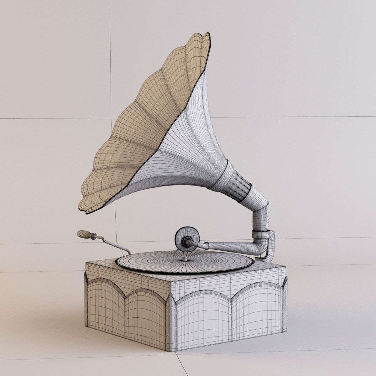 Gramophone golden 3D model_4