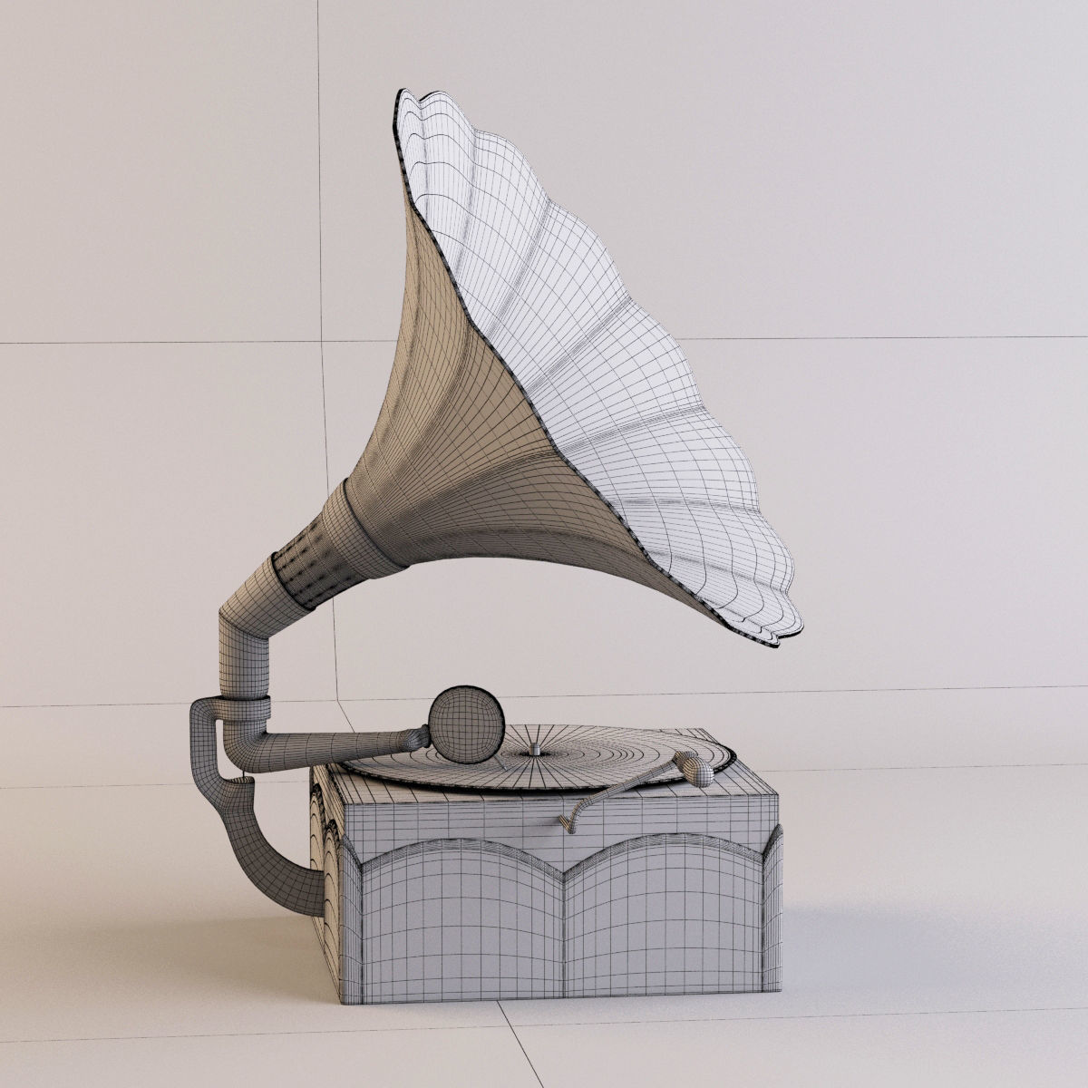 Gramophone golden 3D model_8