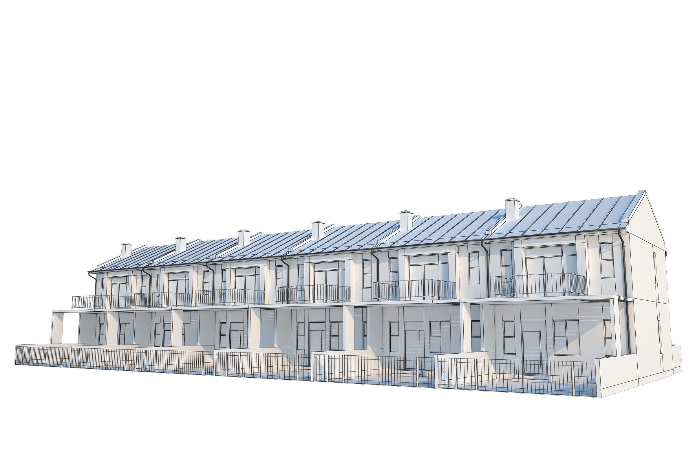 Townhouse houses with balconies and balconies 3D model_6