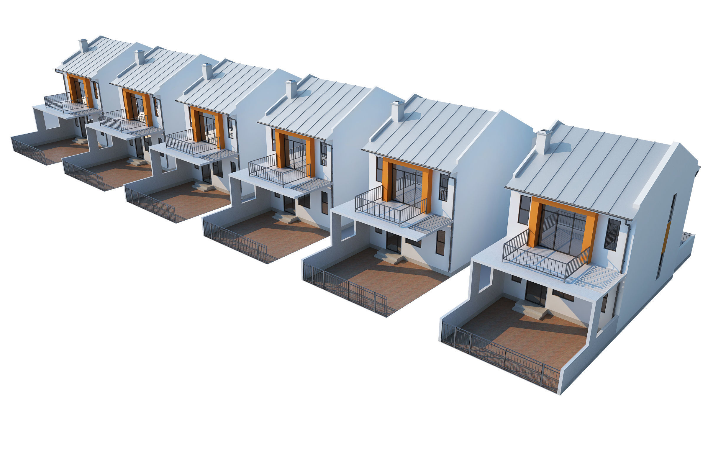 Townhouse houses with balconies and balconies 3D model_3