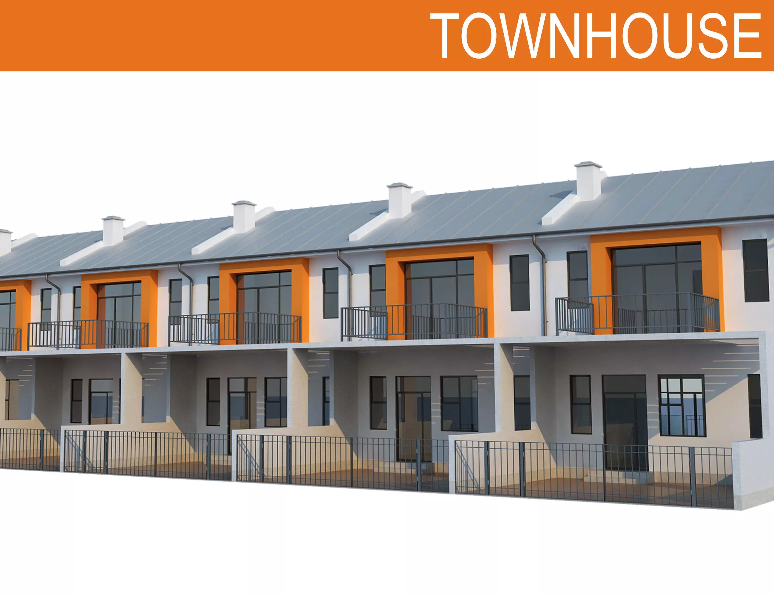 Townhouse houses with balconies and balconies 3D model_0