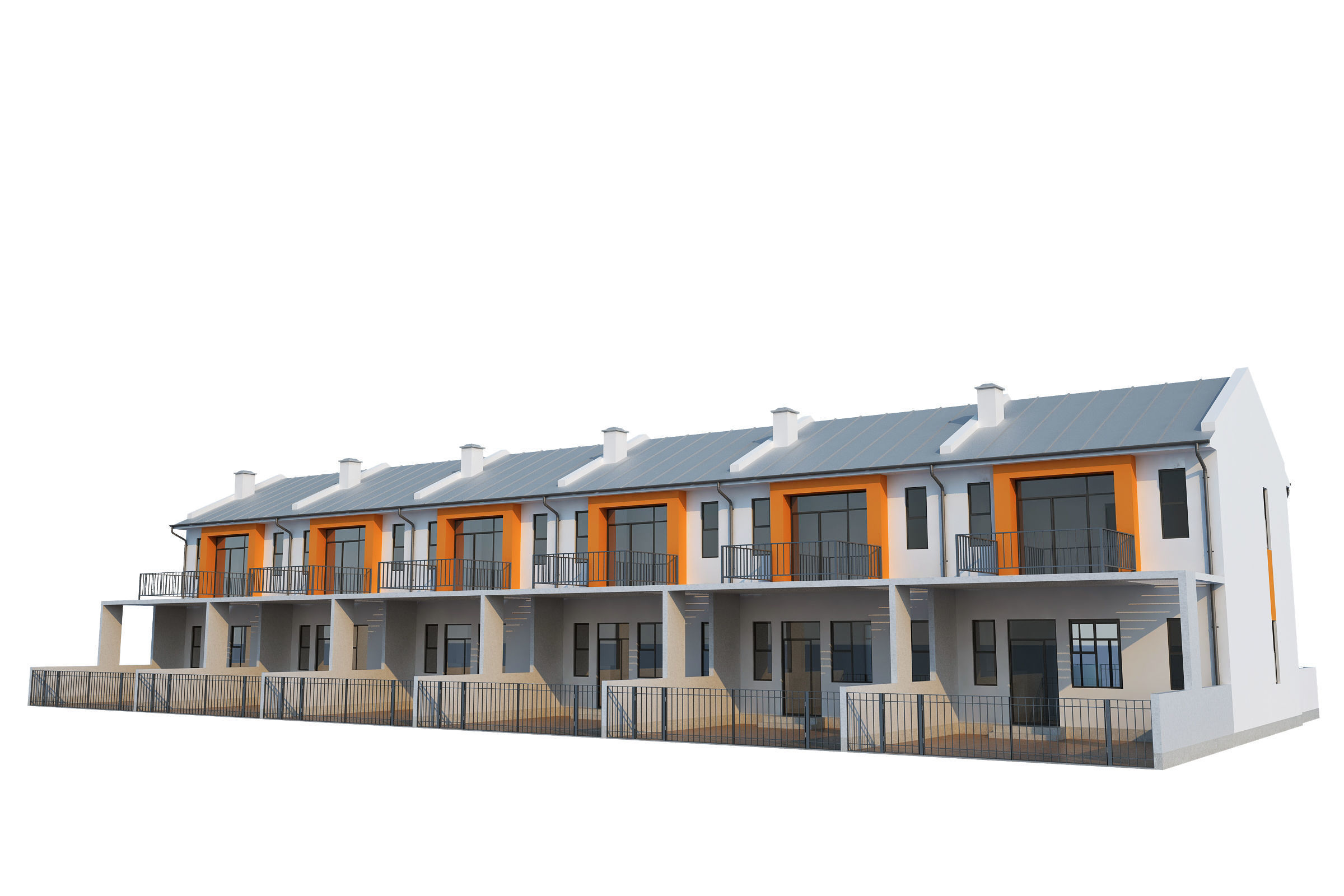 Townhouse houses with balconies and balconies 3D model_5