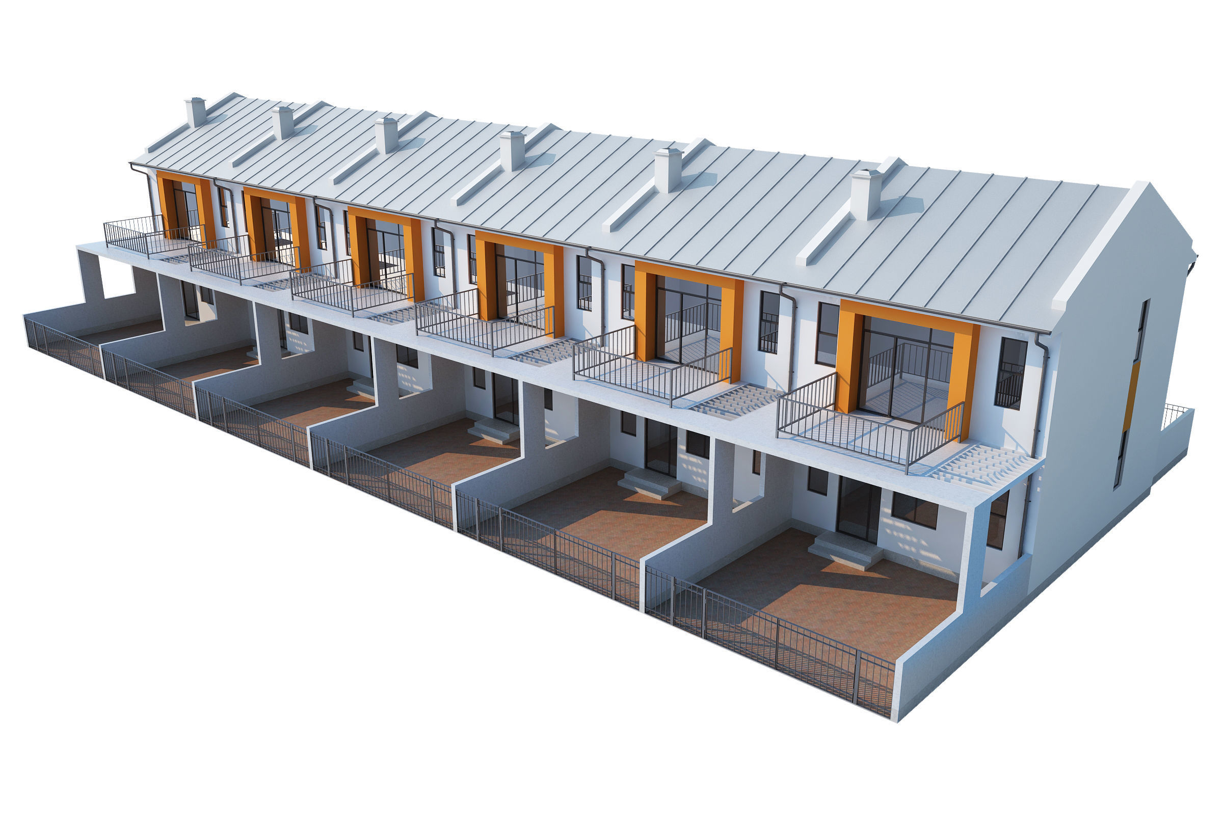 Townhouse houses with balconies and balconies 3D model_2