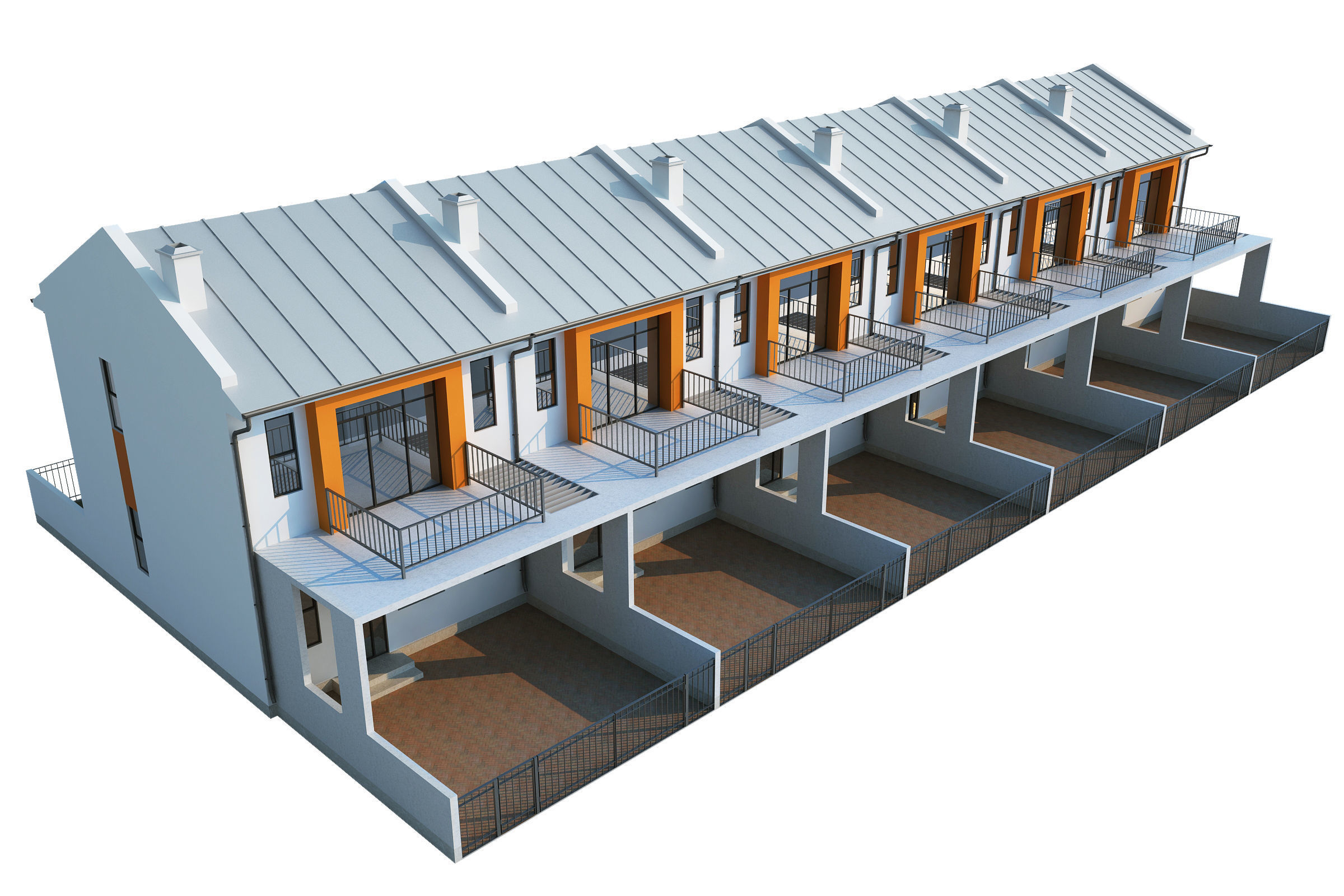 Townhouse houses with balconies and balconies 3D model_7