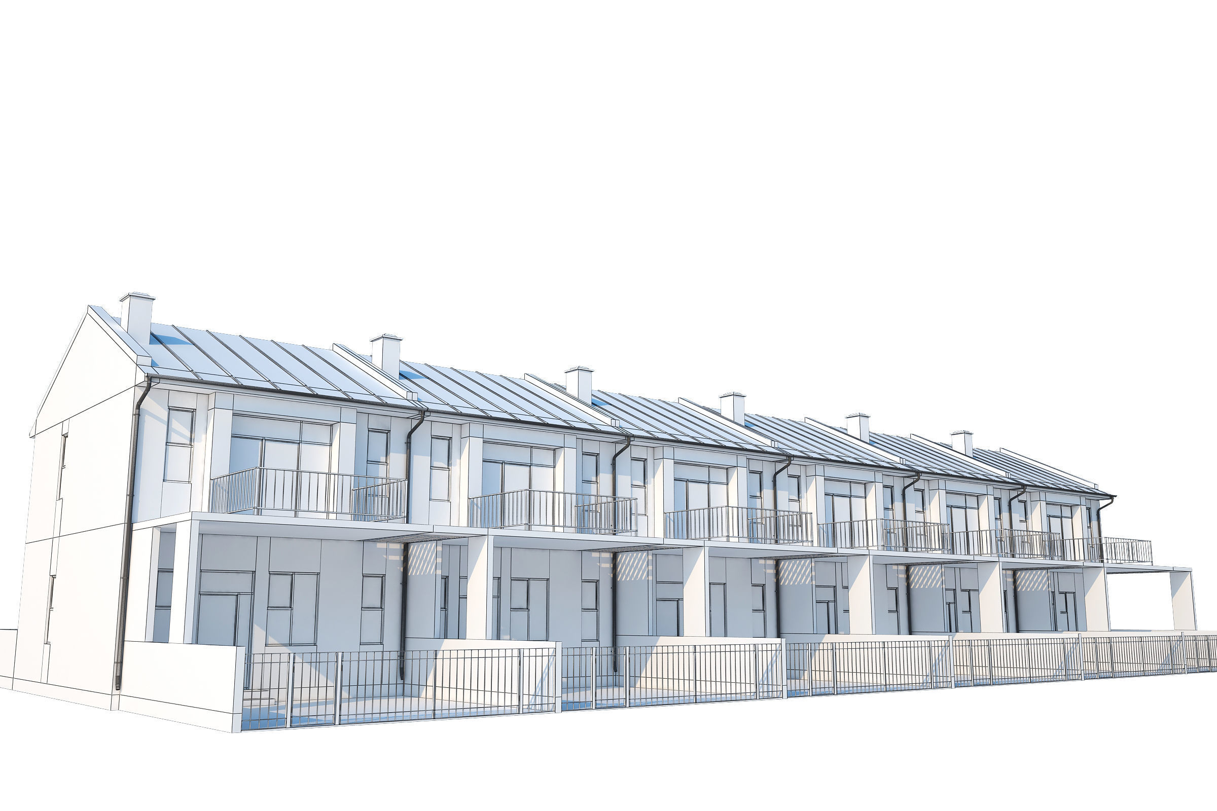 Townhouse houses with balconies and balconies 3D model_12