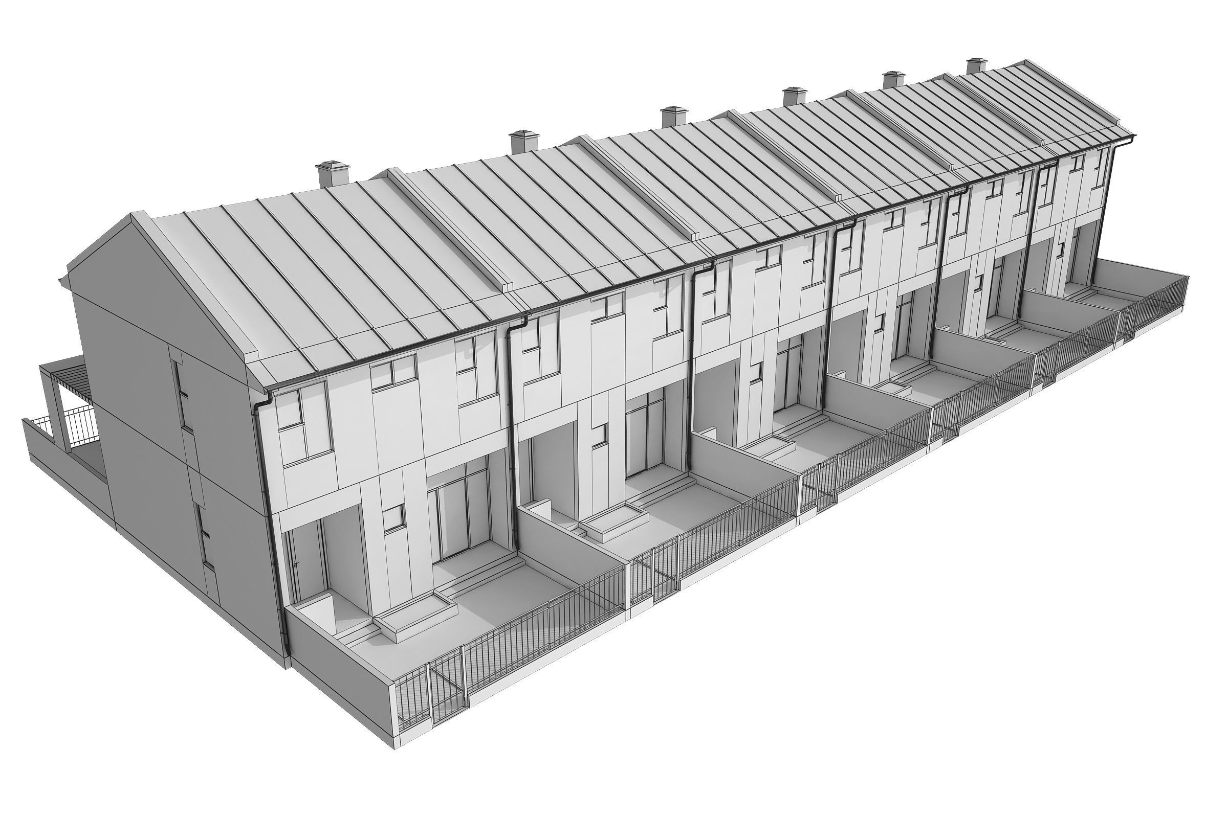 Townhouse houses with balconies and balconies 3D model_10