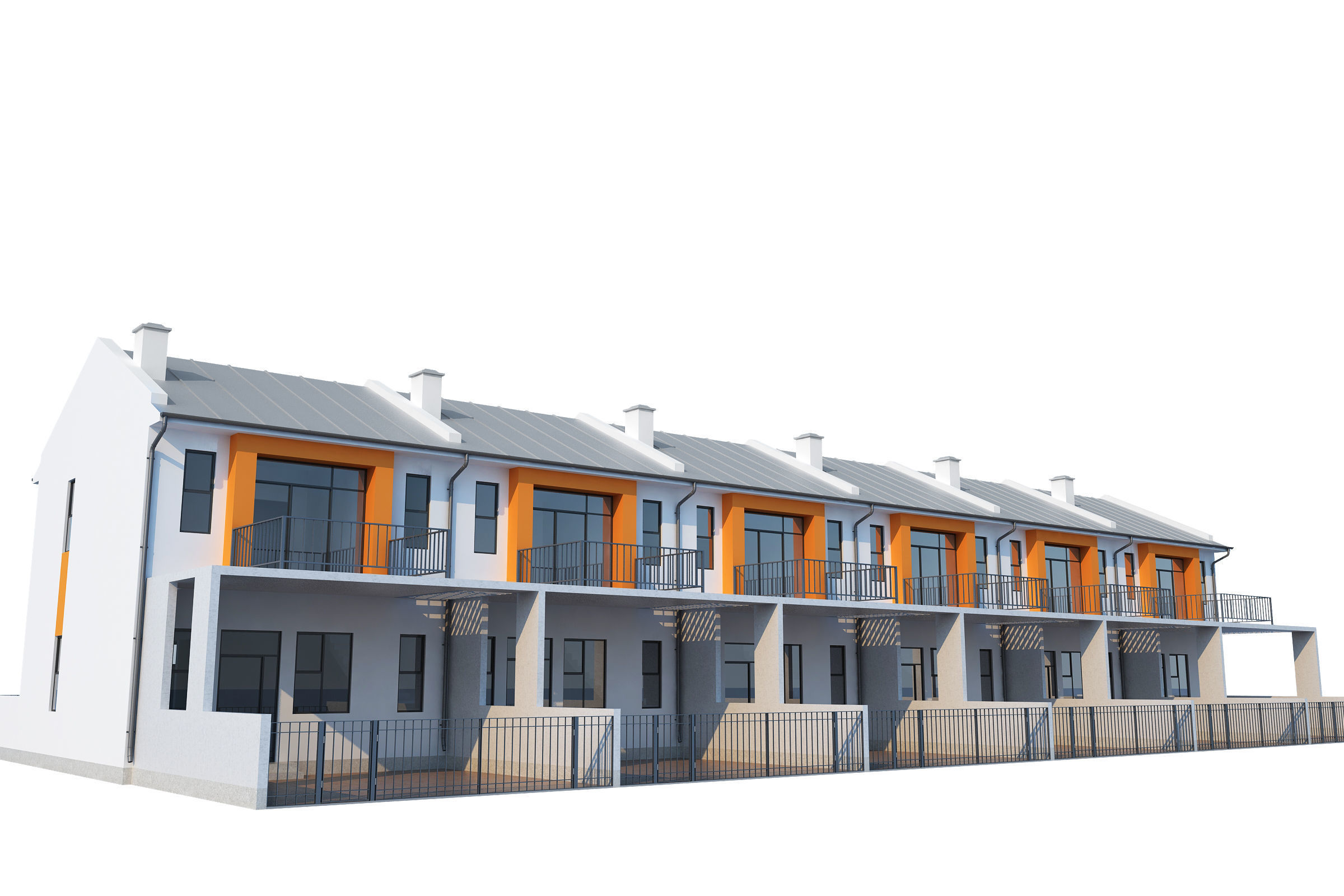 Townhouse houses with balconies and balconies 3D model_11