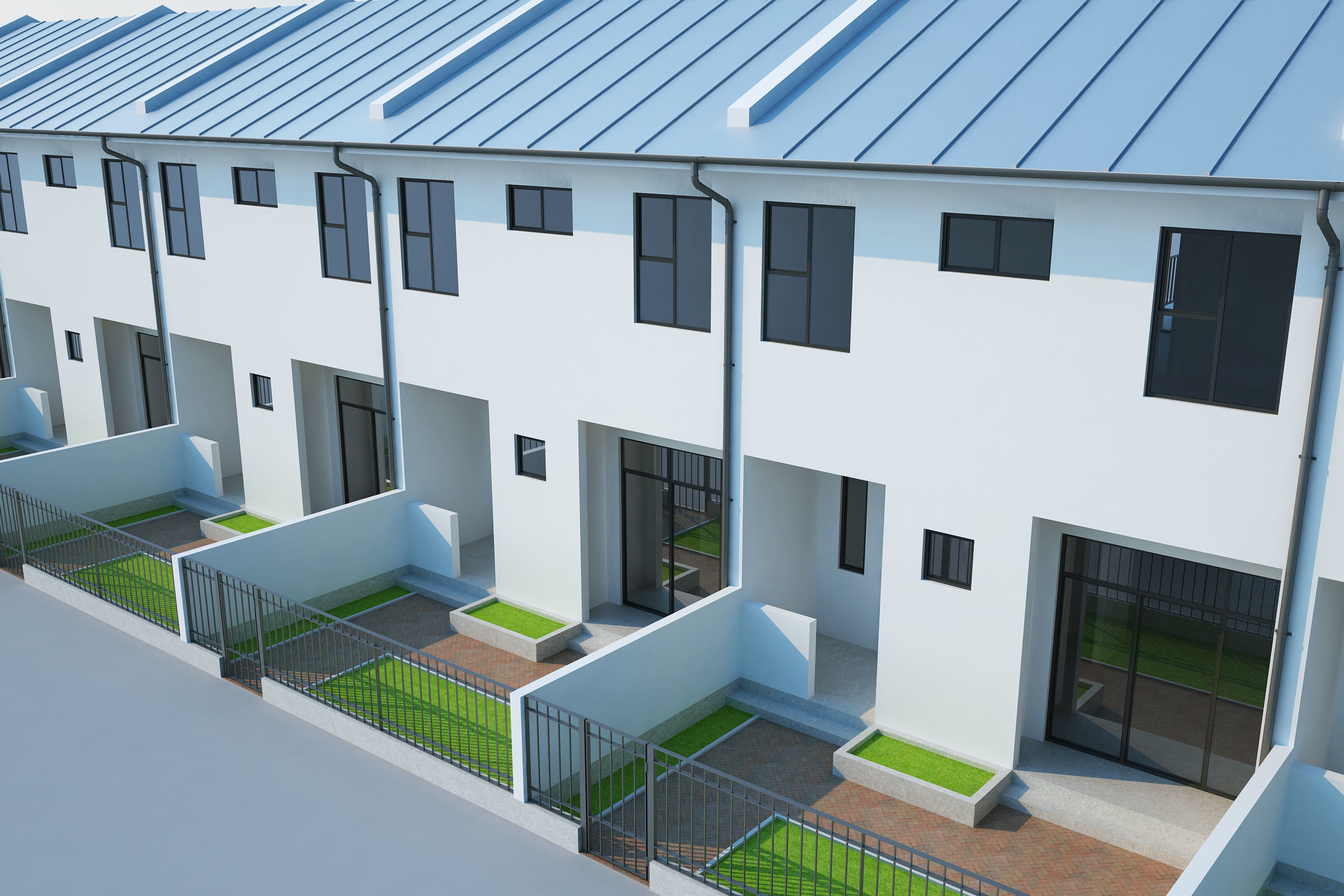 Townhouse houses with balconies and balconies 3D model_1