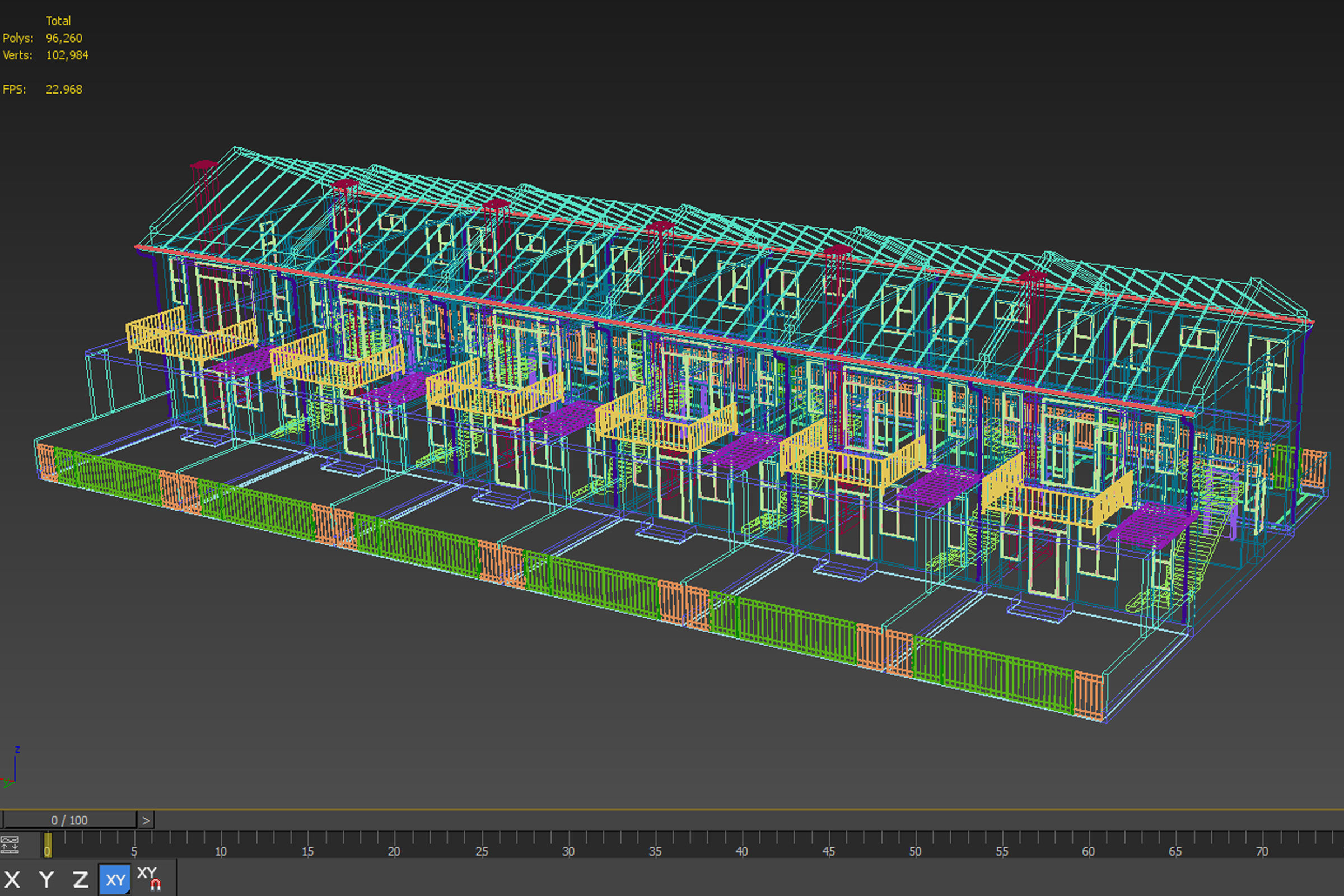 Townhouse houses with balconies and balconies 3D model_16