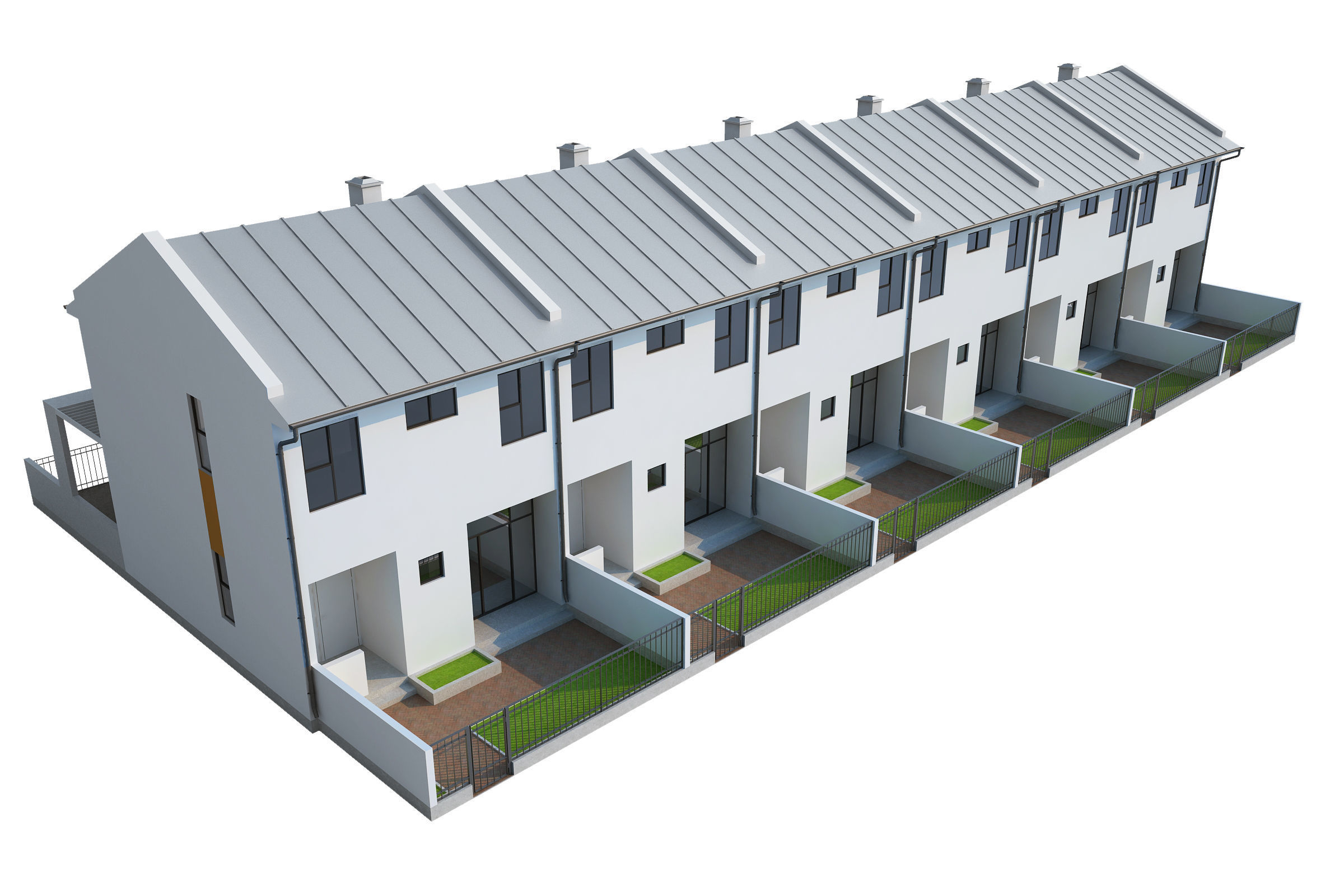Townhouse houses with balconies and balconies 3D model_9