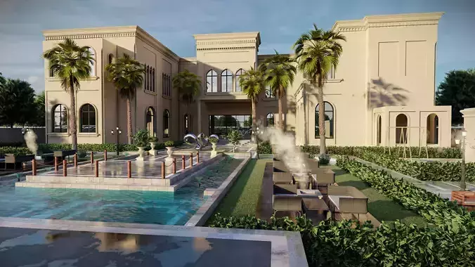 Big luxury backyard design sketchup with lumion file water pool 3D model