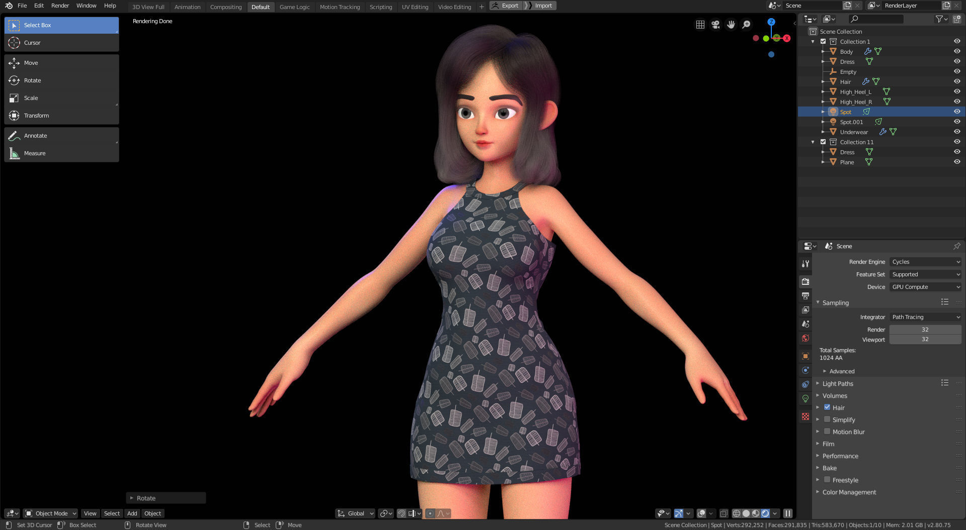 Amy Girl Stylized Character No 6 for Blender Cycles and Eevee 3D model_10