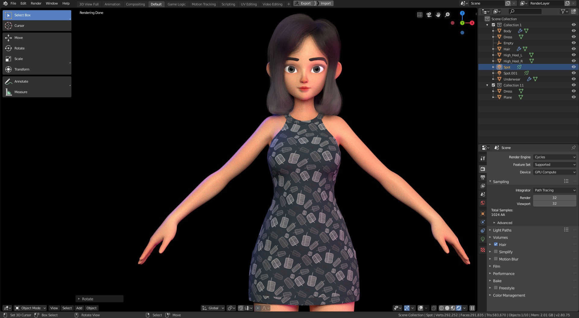 Amy Girl Stylized Character No 6 for Blender Cycles and Eevee 3D model_9