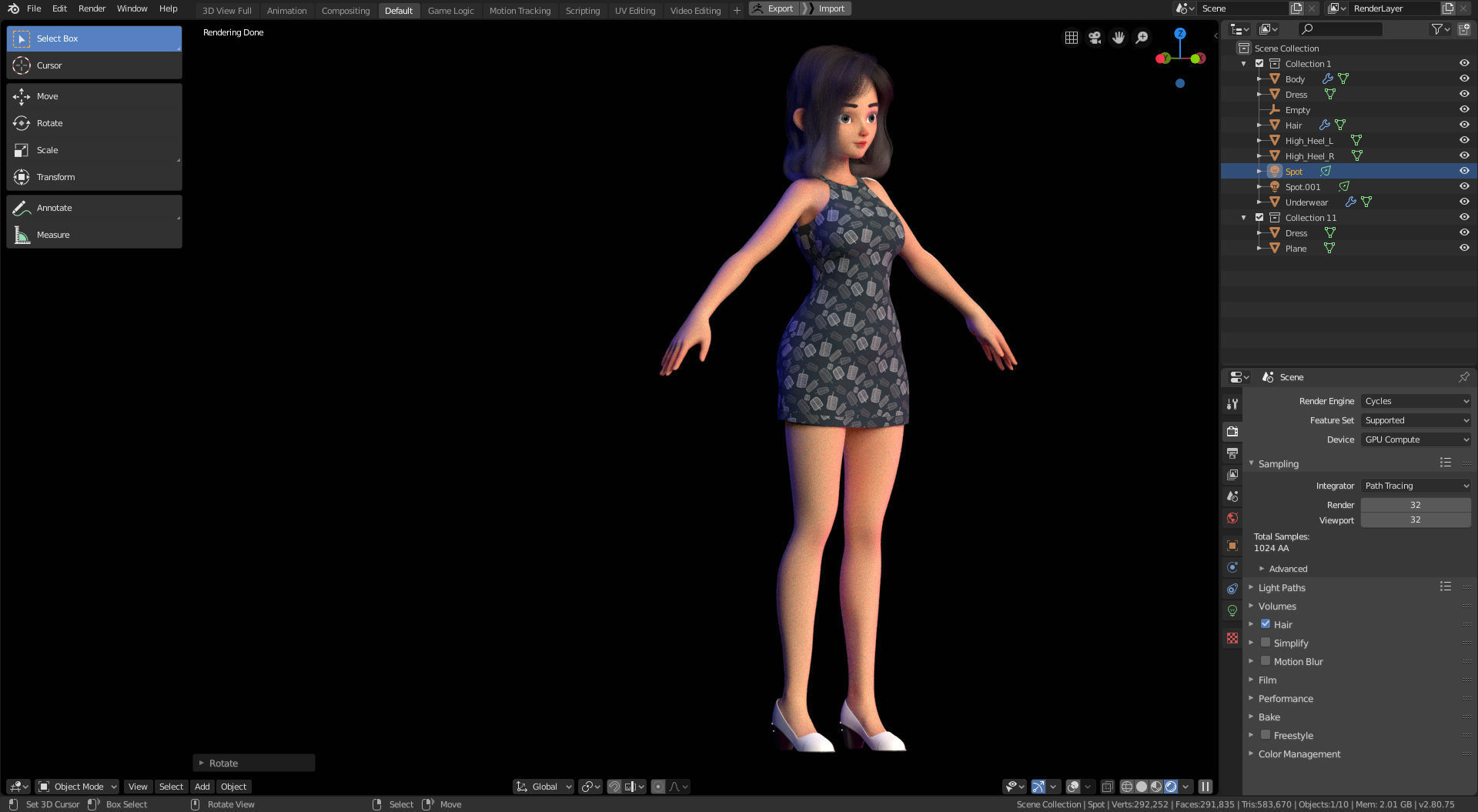Amy Girl Stylized Character No 6 for Blender Cycles and Eevee 3D model_8