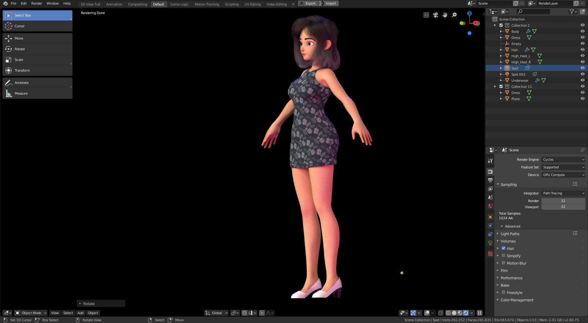 Amy Girl Stylized Character No 6 for Blender Cycles and Eevee 3D model_2