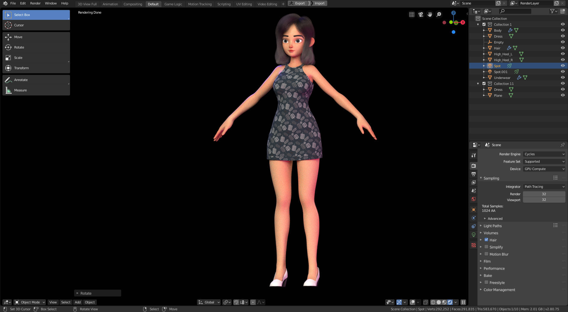 Amy Girl Stylized Character No 6 for Blender Cycles and Eevee 3D model_1