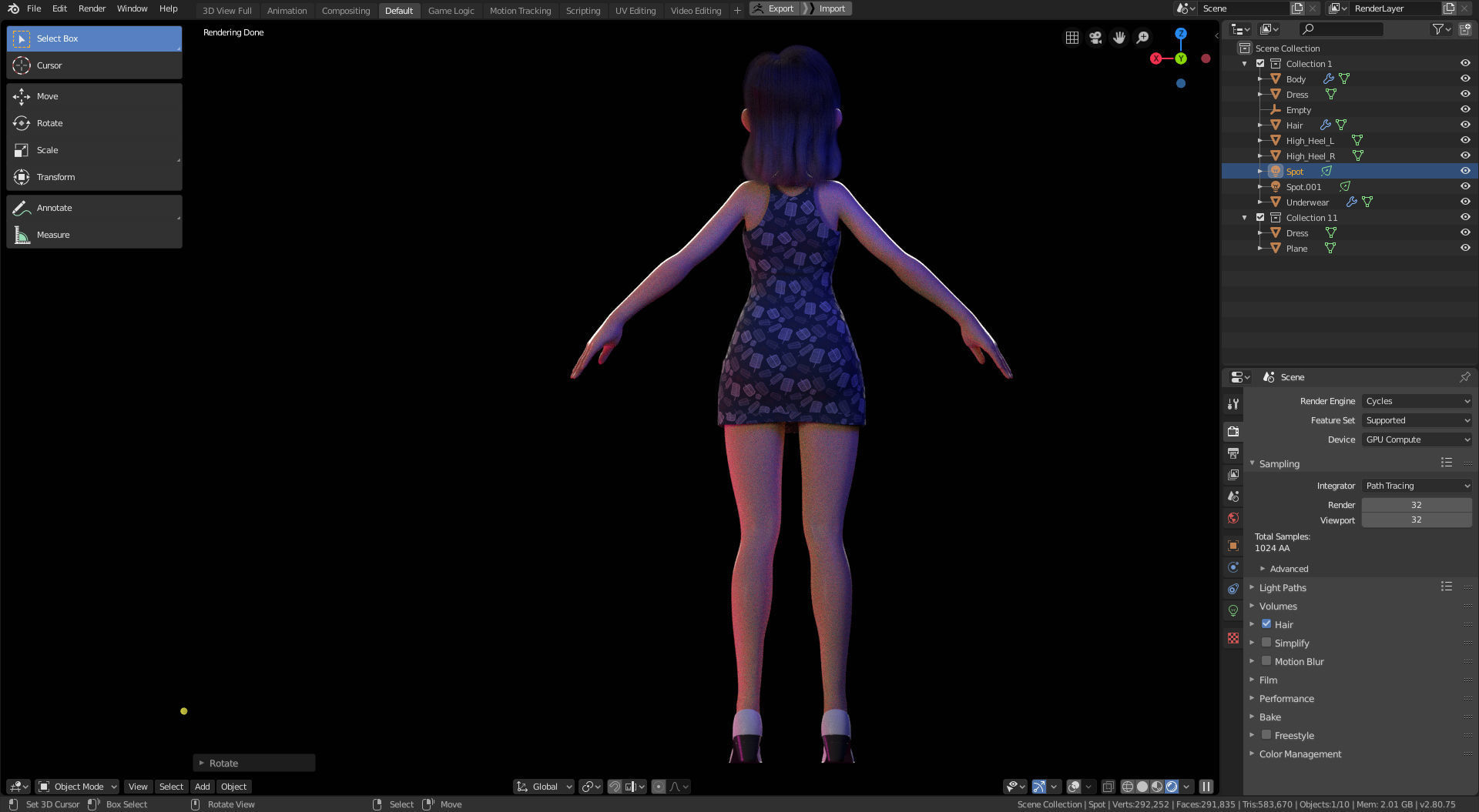 Amy Girl Stylized Character No 6 for Blender Cycles and Eevee 3D model_5