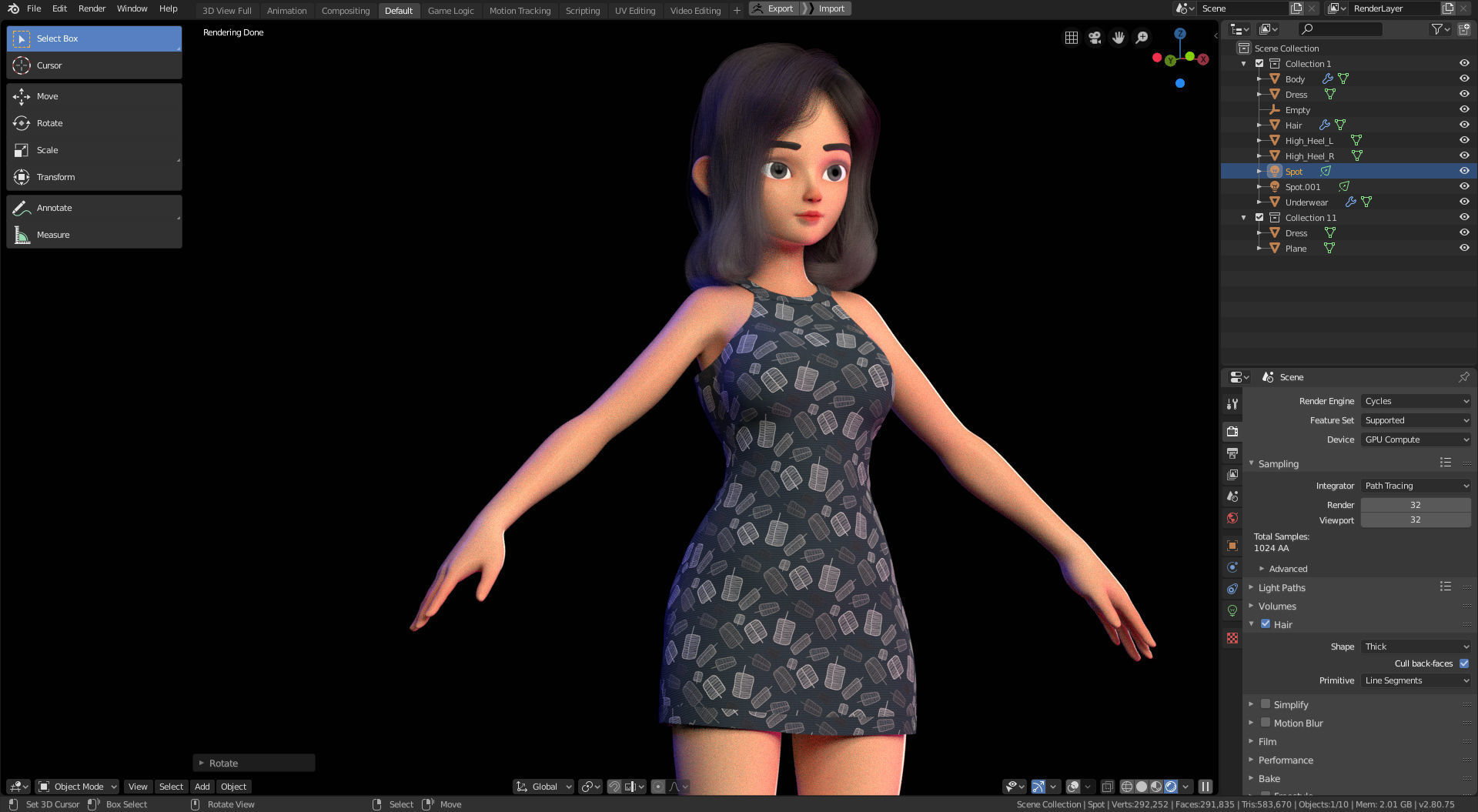 Amy Girl Stylized Character No 6 for Blender Cycles and Eevee 3D model_11