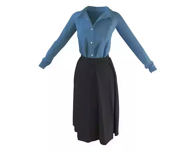 Stylish Designer Set of Denim Shirt  and Box Pleats Skirt