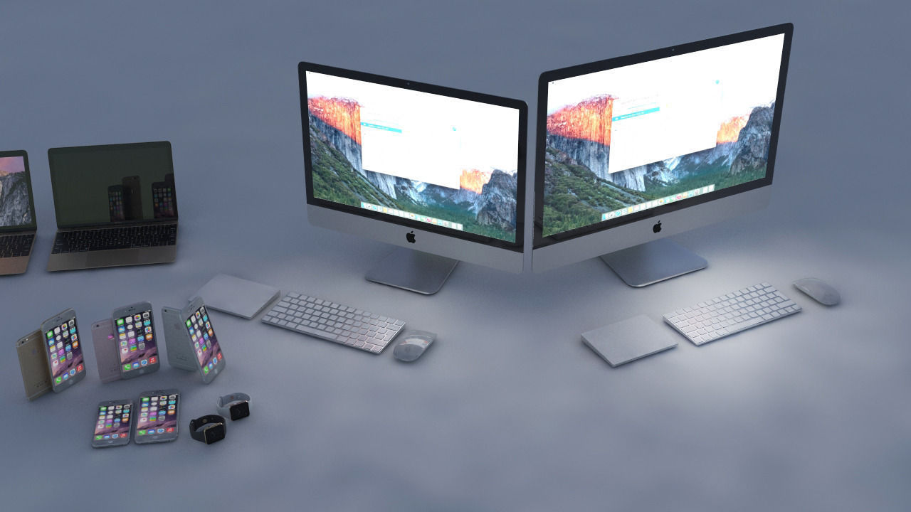 Apple set imac desktop 3D model_1