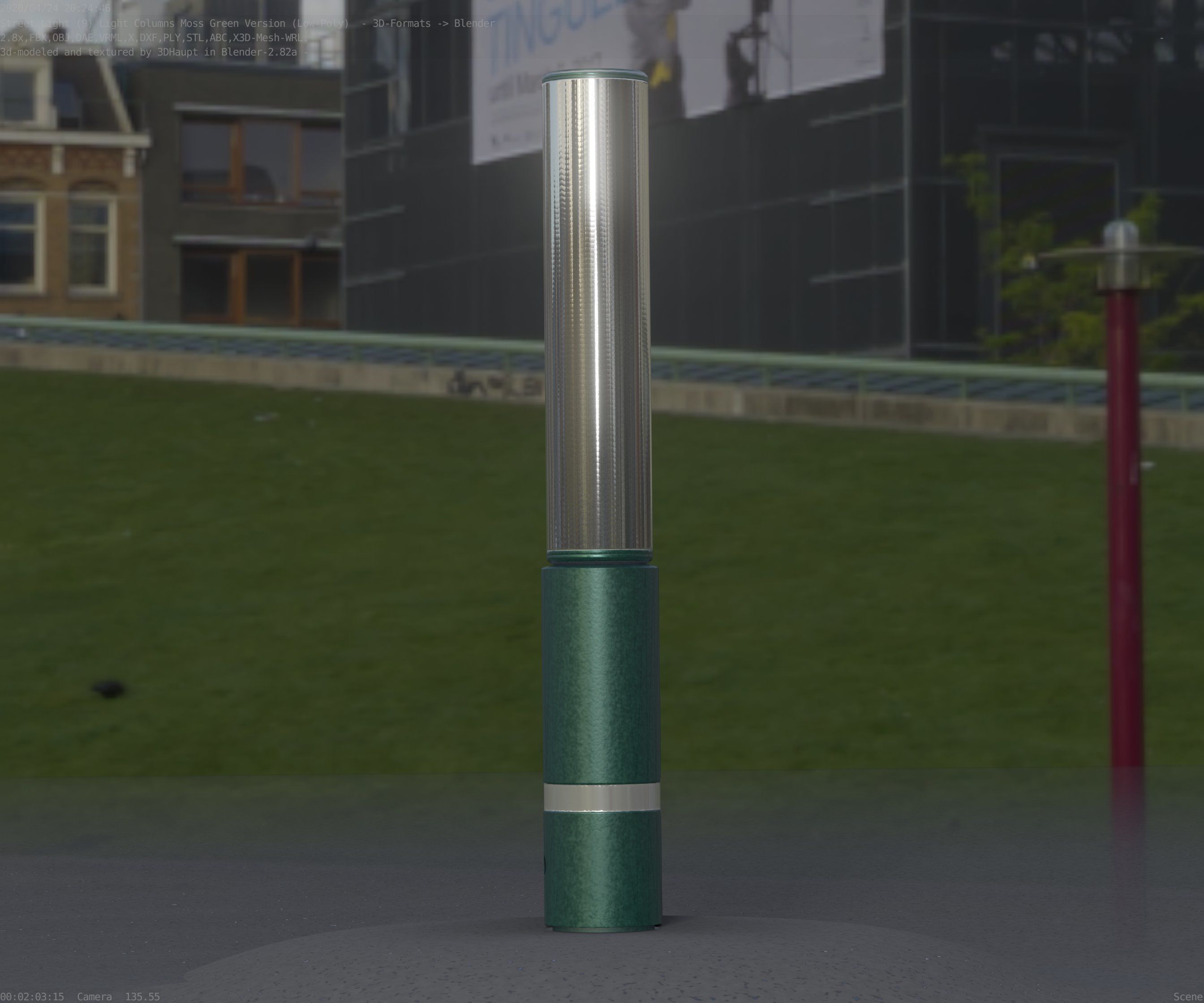 Low-Poly Moss Green Light Column 30 - Street Light Set-9 Low-poly 3D model_67