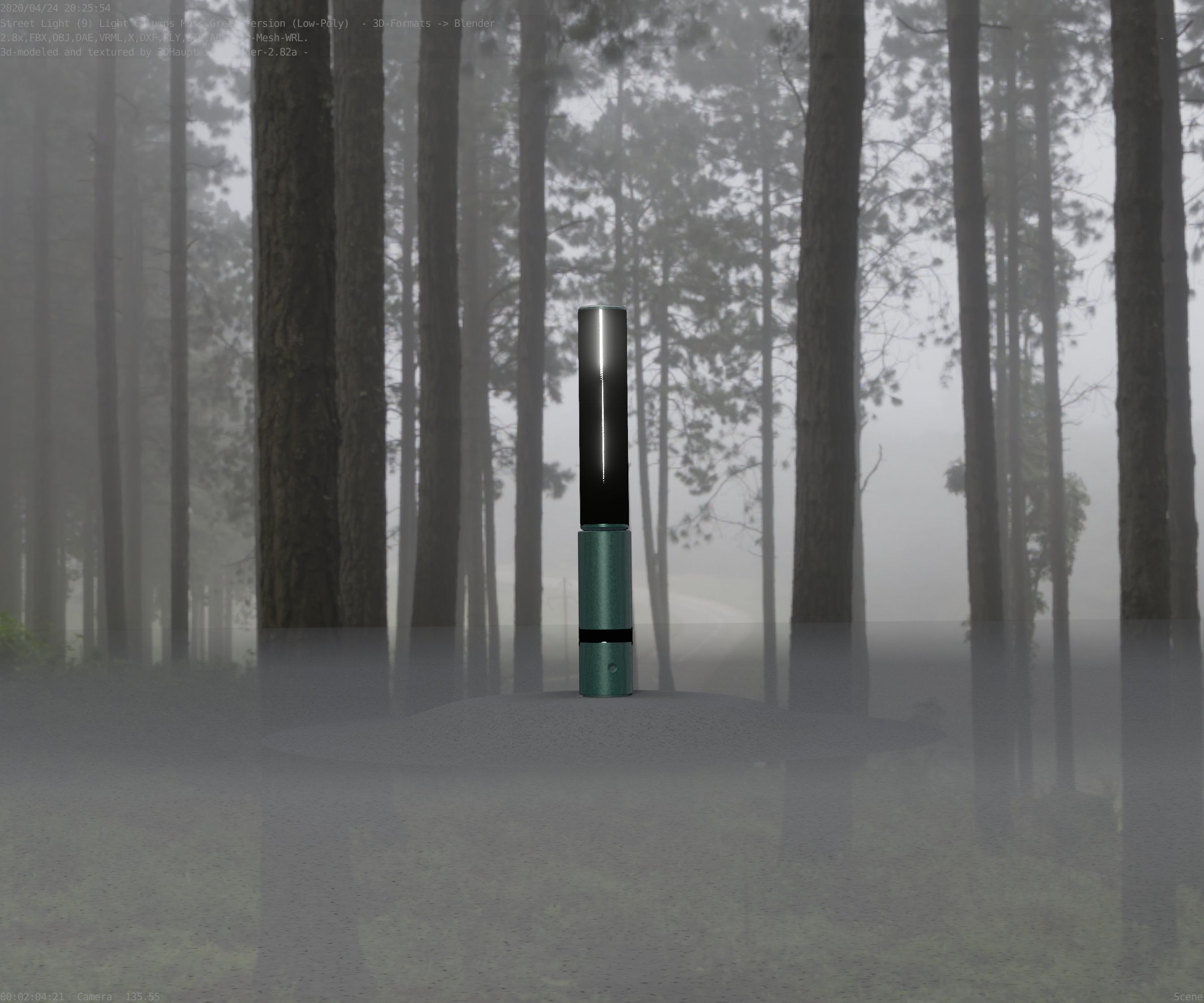 Low-Poly Moss Green Light Column 30 - Street Light Set-9 Low-poly 3D model_97