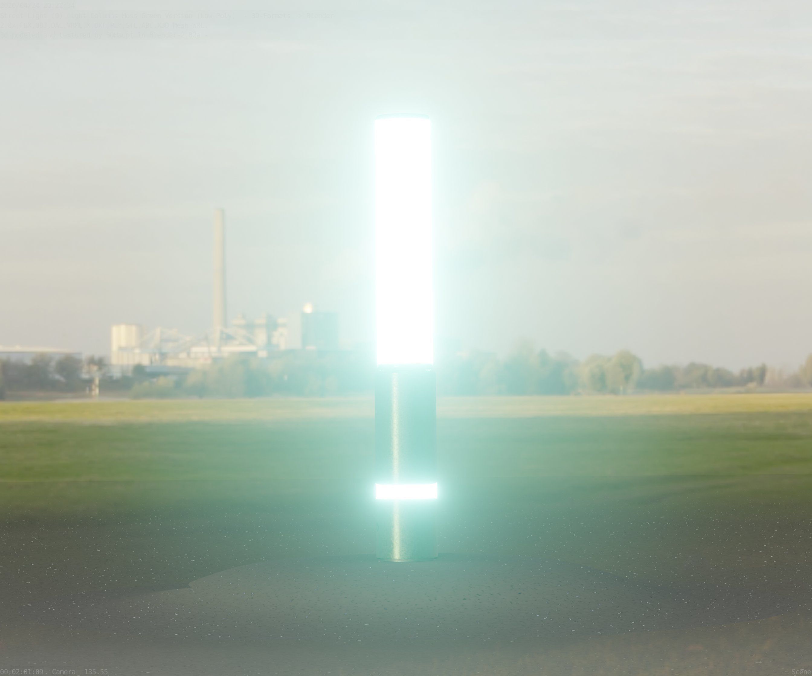 Low-Poly Moss Green Light Column 30 - Street Light Set-9 Low-poly 3D model_14