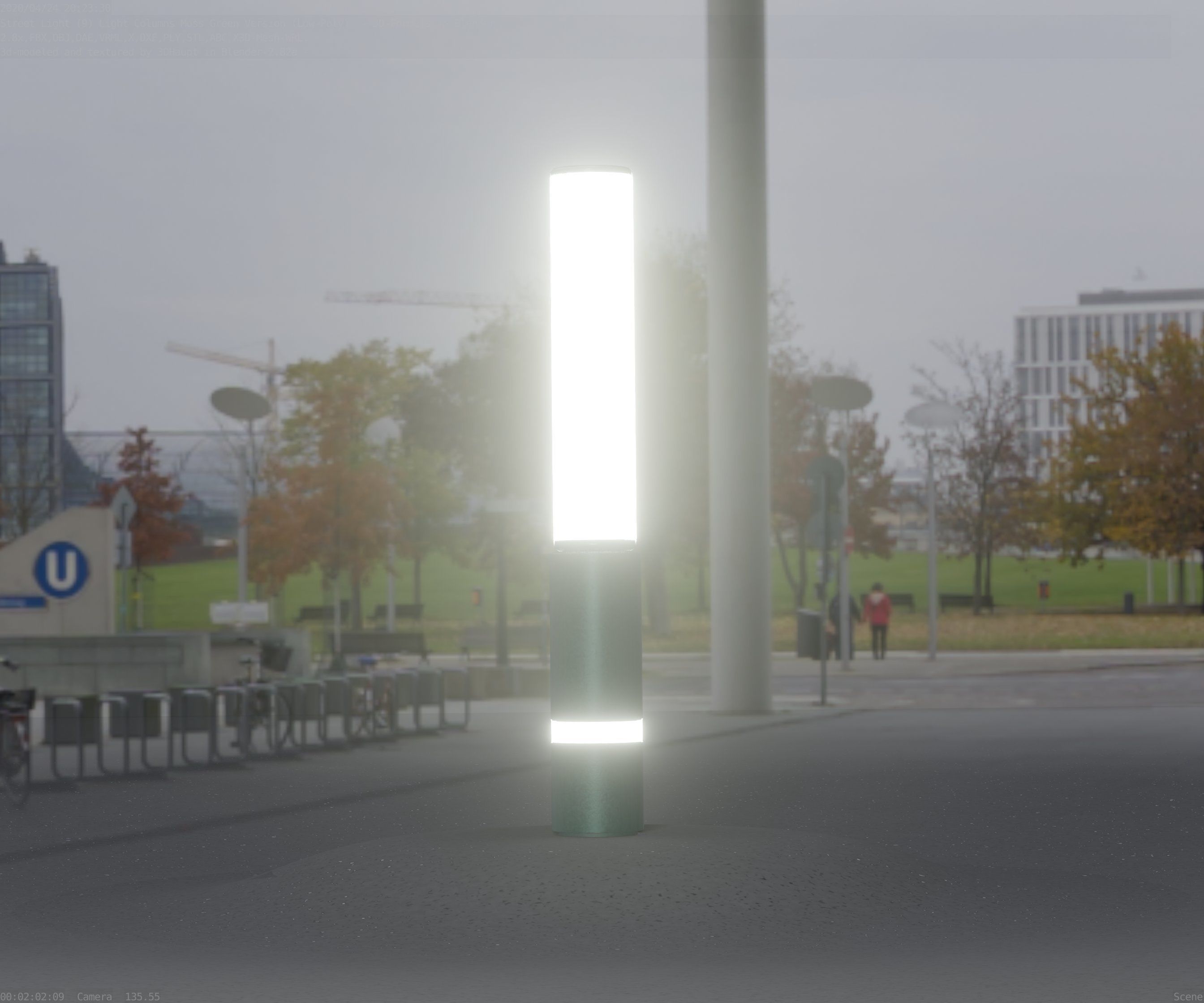 Low-Poly Moss Green Light Column 30 - Street Light Set-9 Low-poly 3D model_37