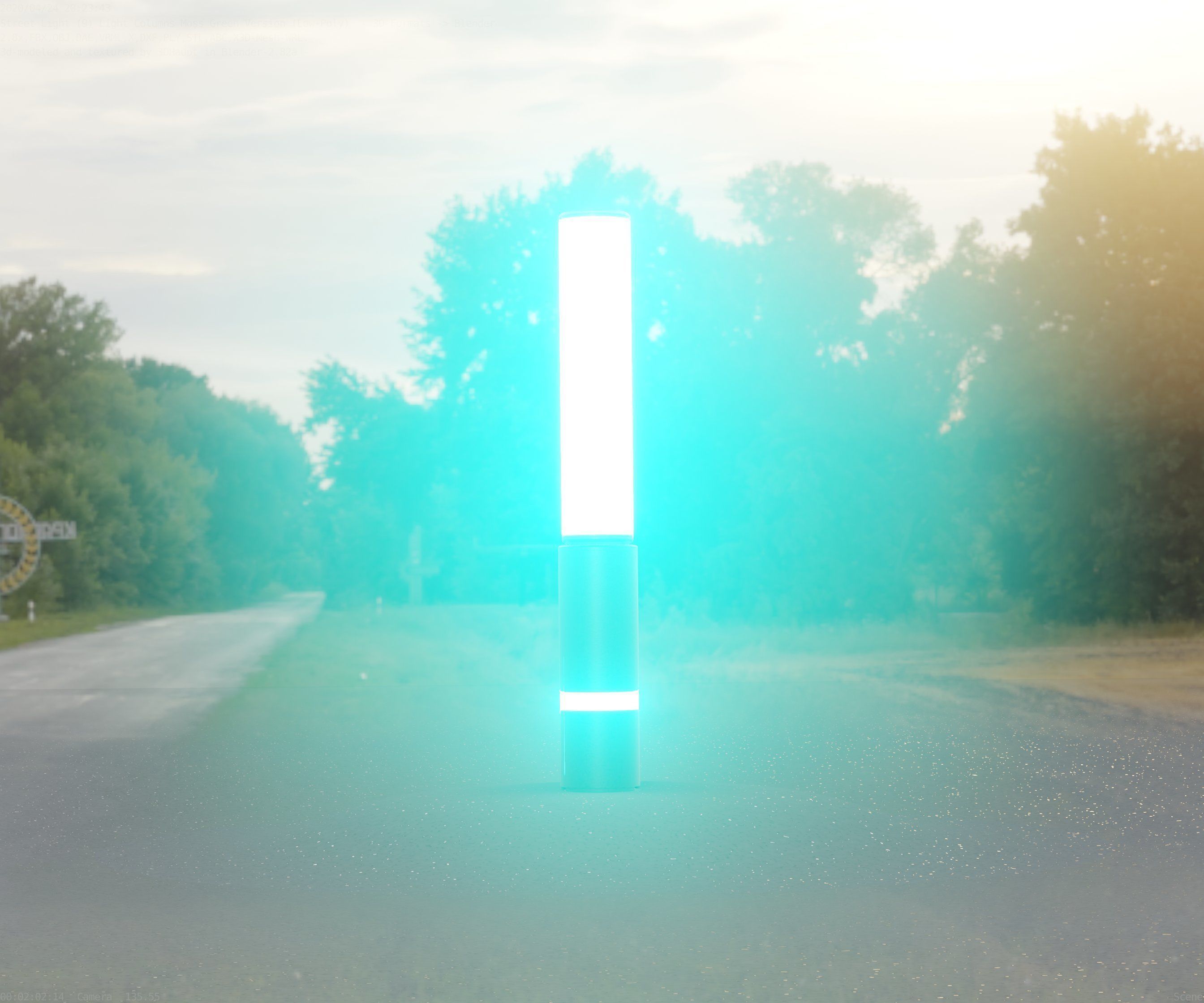 Low-Poly Moss Green Light Column 30 - Street Light Set-9 Low-poly 3D model_42