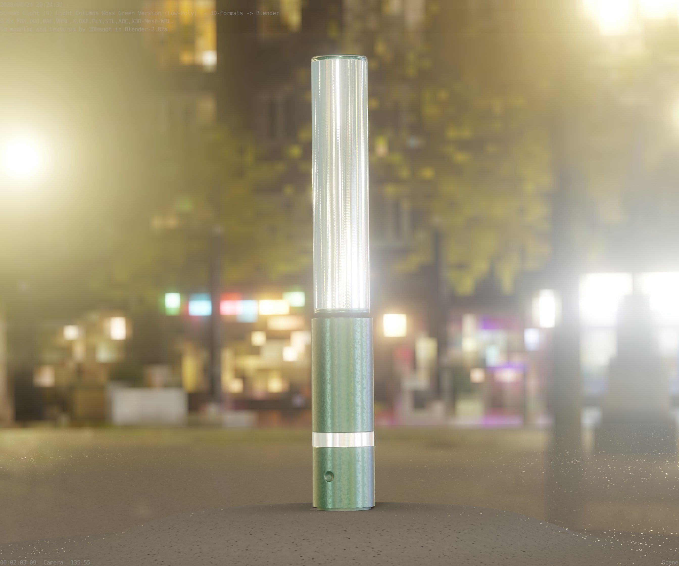 Low-Poly Moss Green Light Column 30 - Street Light Set-9 Low-poly 3D model_61