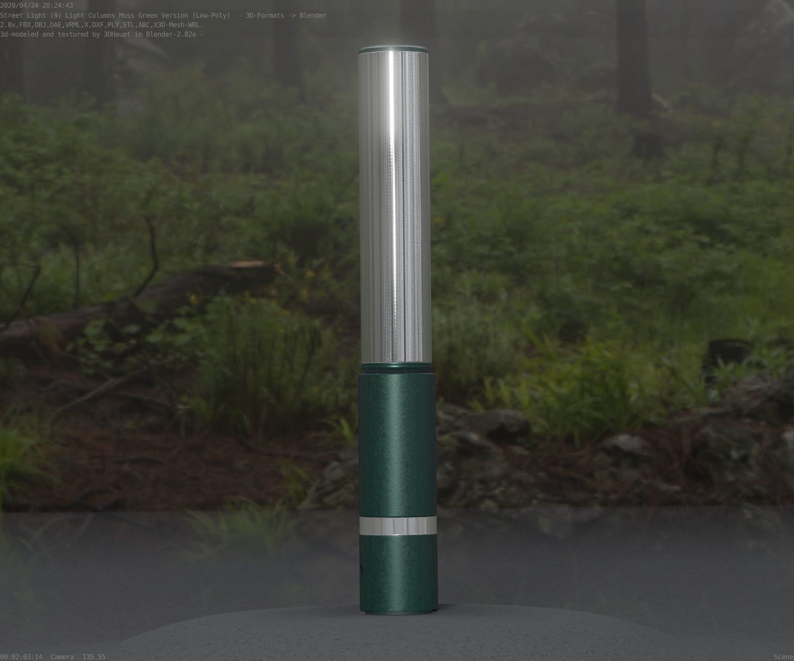 Low-Poly Moss Green Light Column 30 - Street Light Set-9 Low-poly 3D model_66