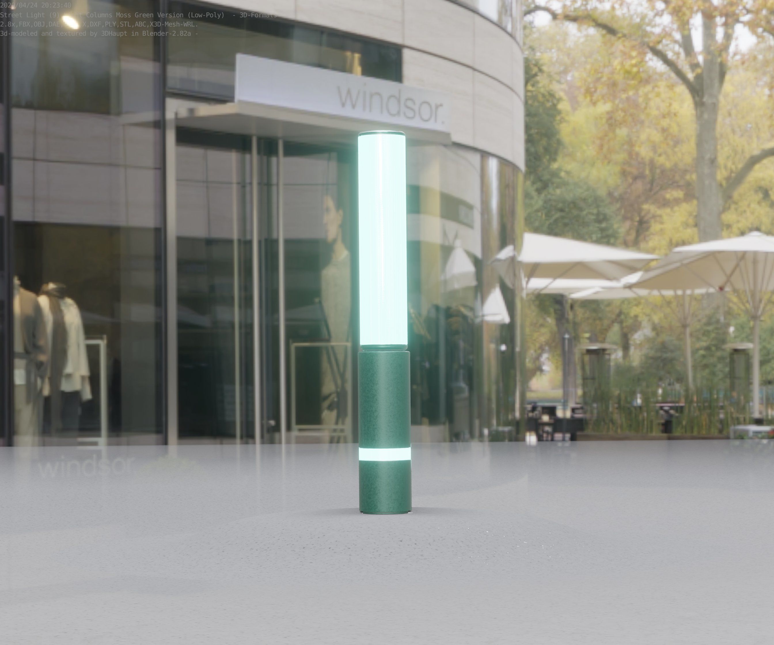 Low-Poly Moss Green Light Column 30 - Street Light Set-9 Low-poly 3D model_41