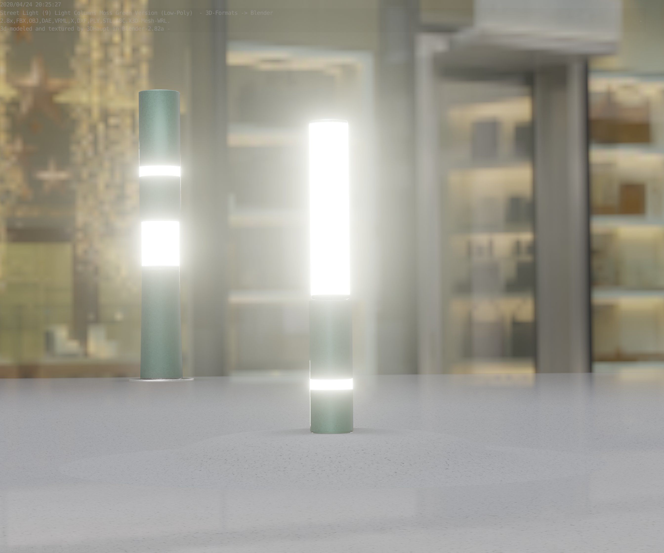 Low-Poly Moss Green Light Column 30 - Street Light Set-9 Low-poly 3D model_85