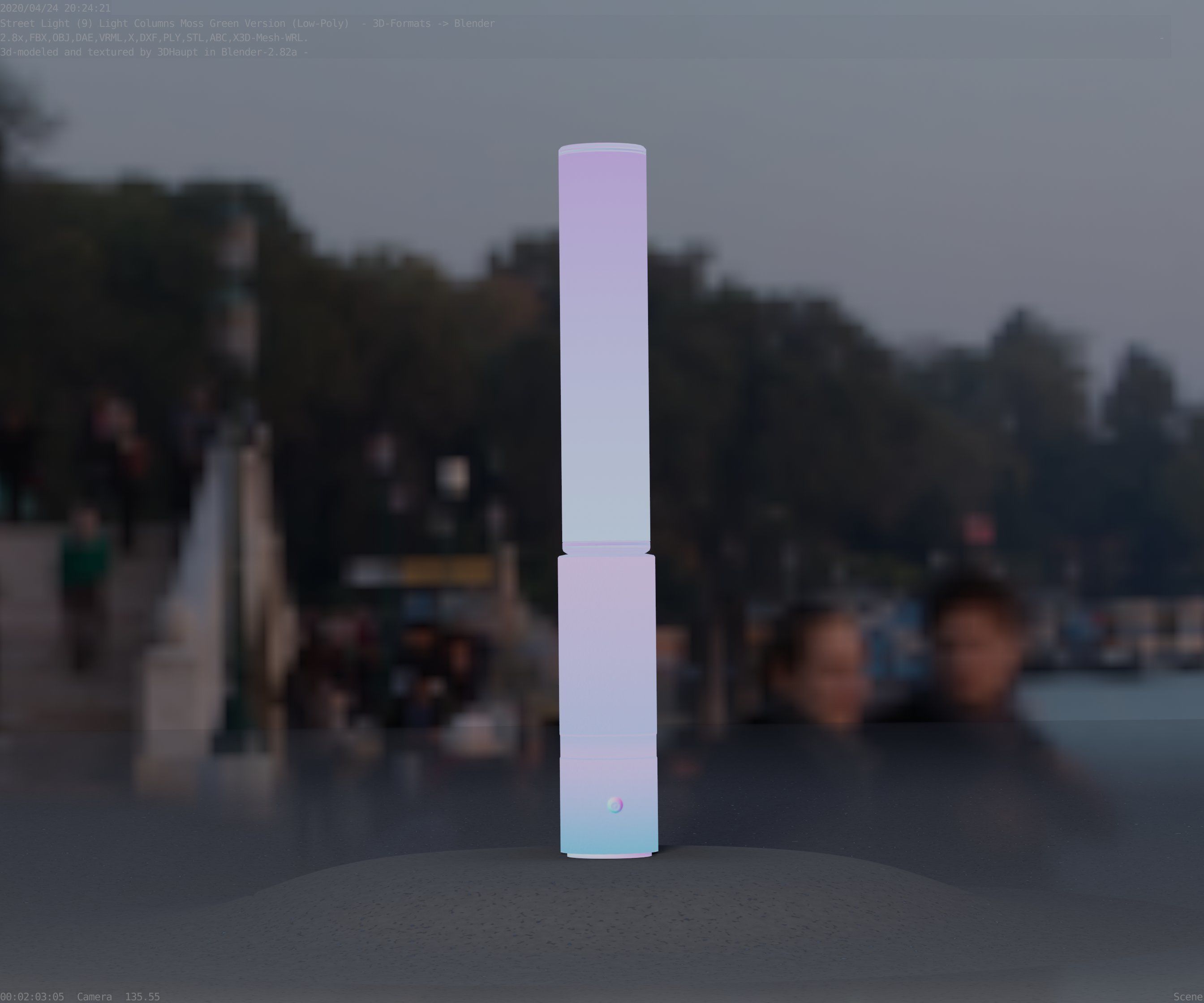 Low-Poly Moss Green Light Column 30 - Street Light Set-9 Low-poly 3D model_57