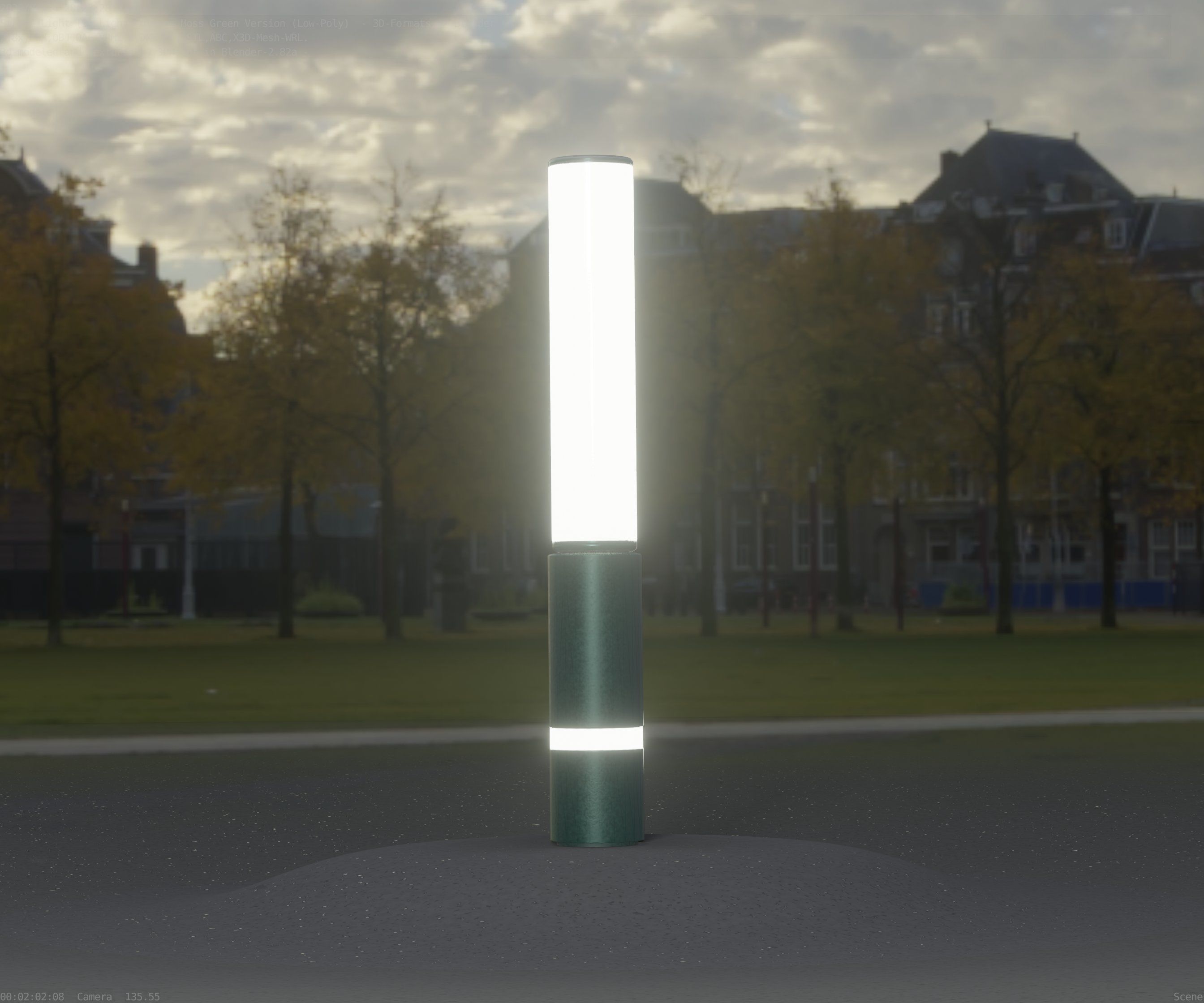 Low-Poly Moss Green Light Column 30 - Street Light Set-9 Low-poly 3D model_36