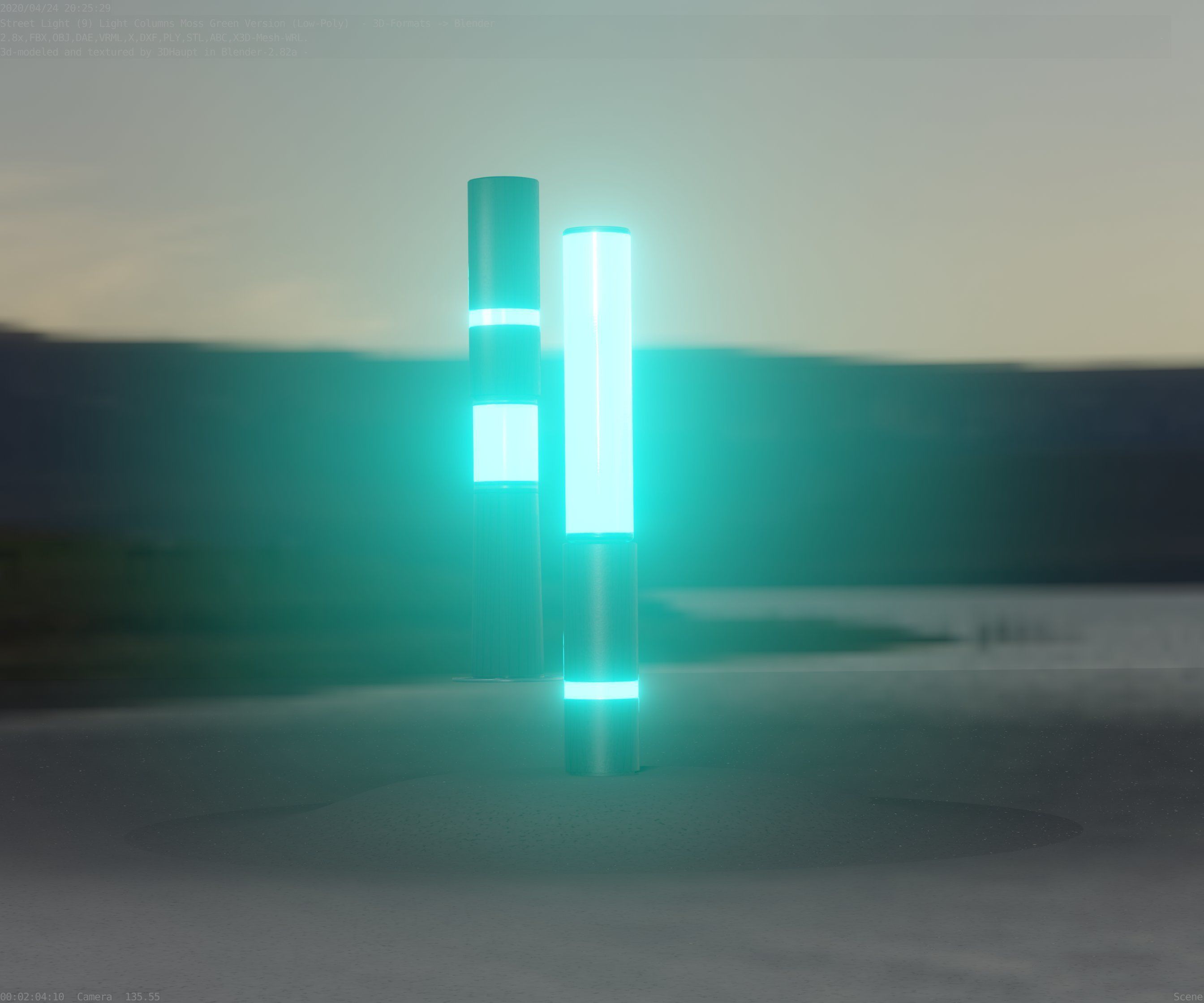 Low-Poly Moss Green Light Column 30 - Street Light Set-9 Low-poly 3D model_86