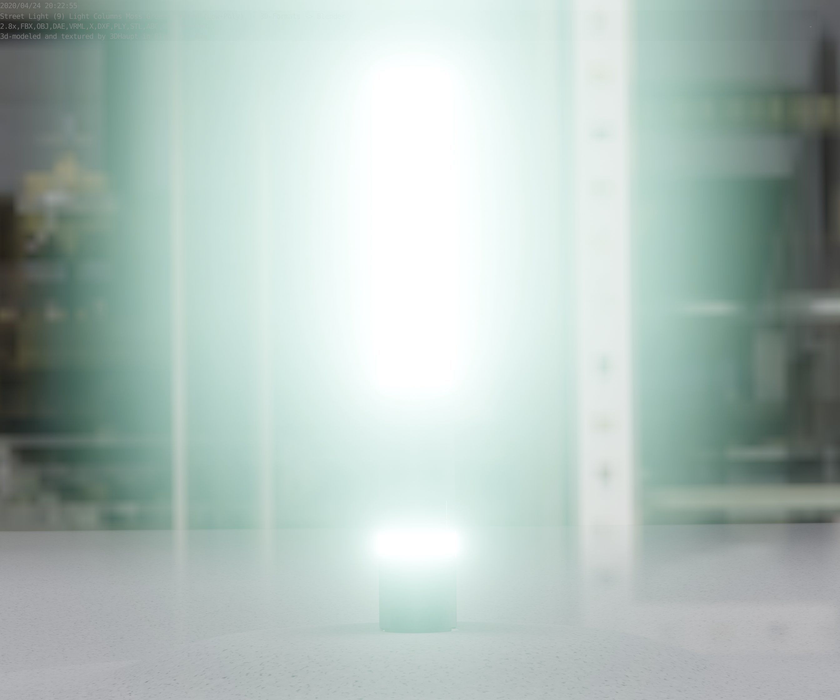 Low-Poly Moss Green Light Column 30 - Street Light Set-9 Low-poly 3D model_23