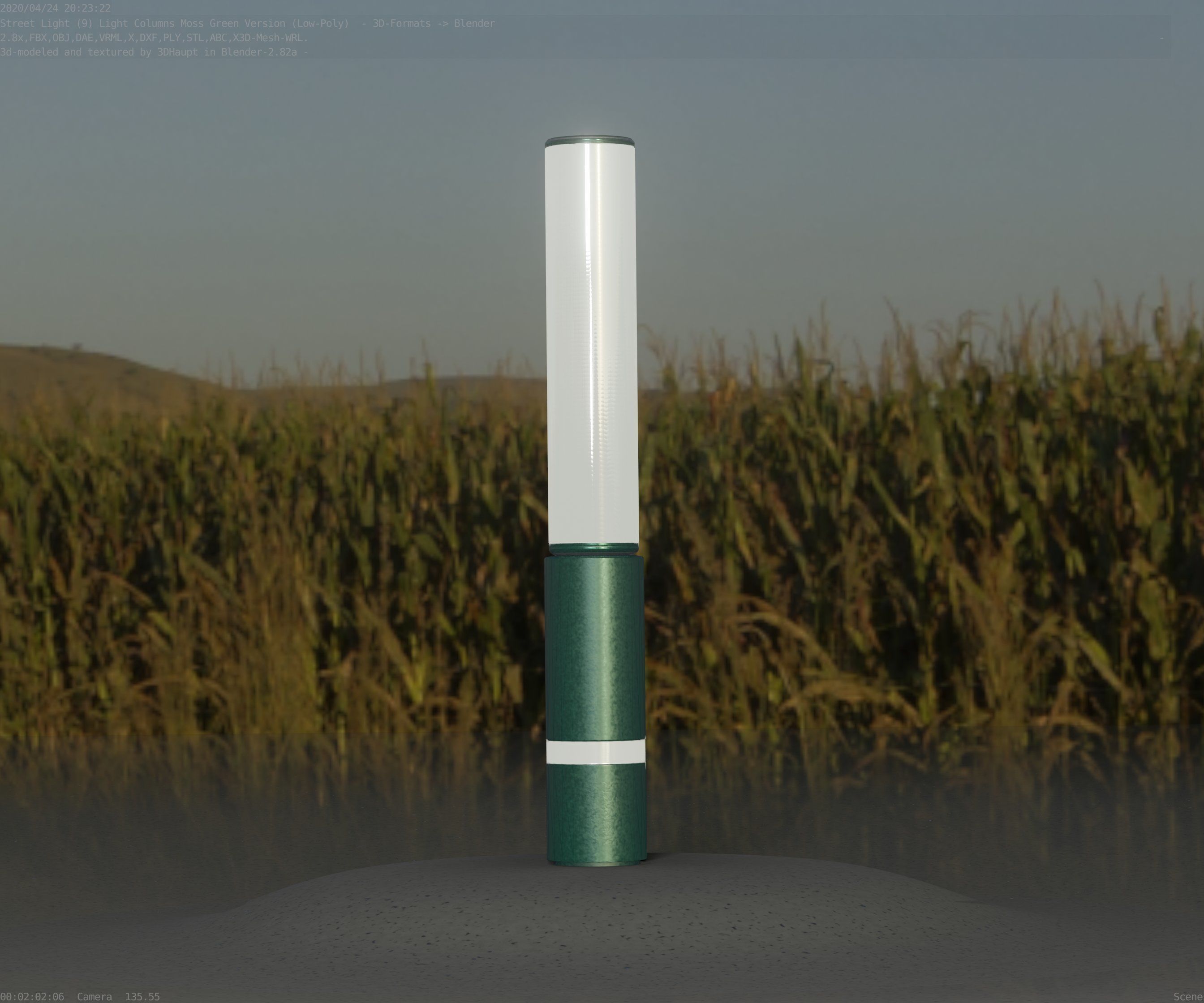 Low-Poly Moss Green Light Column 30 - Street Light Set-9 Low-poly 3D model_34