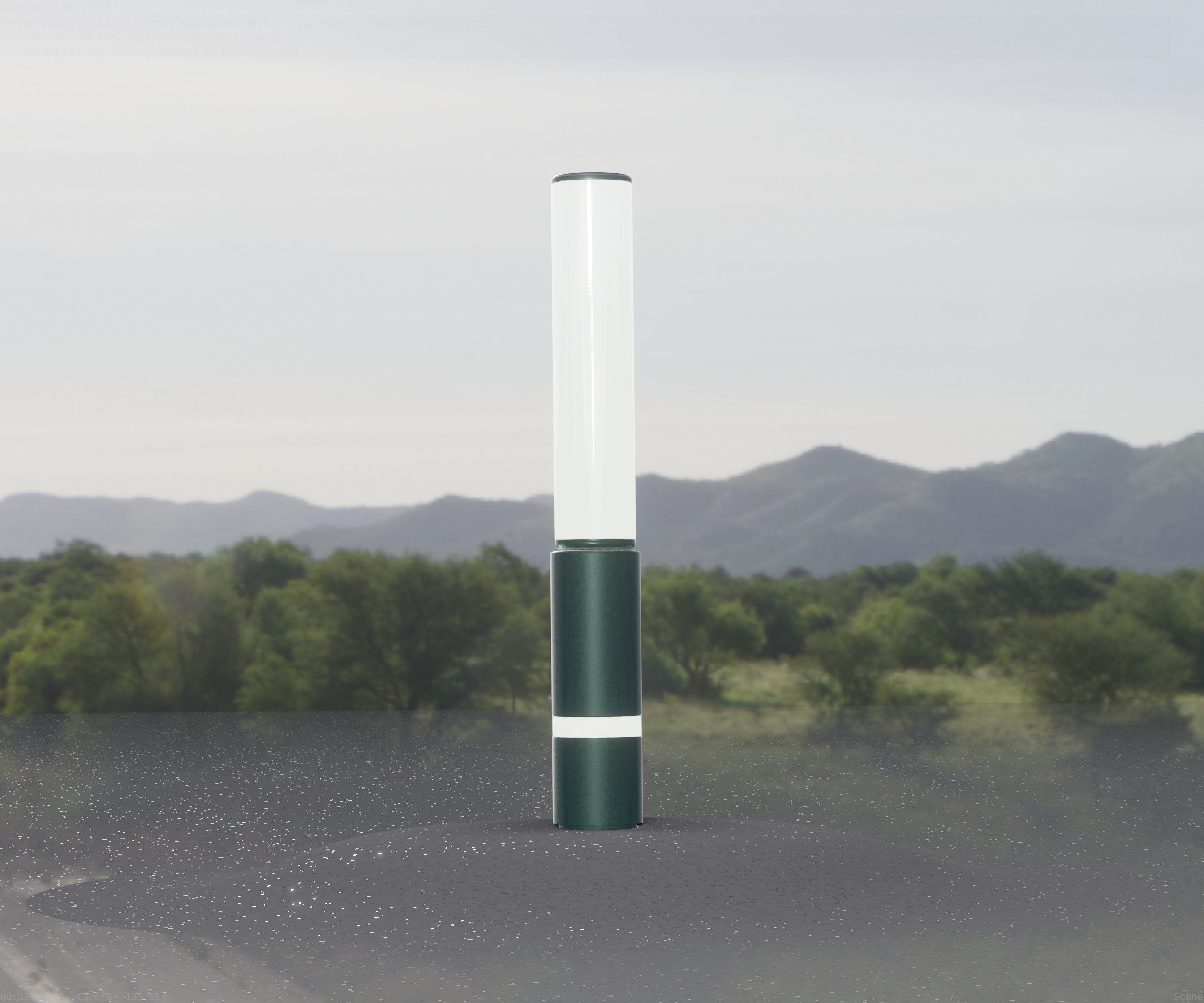 Low-Poly Moss Green Light Column 30 - Street Light Set-9 Low-poly 3D model_81