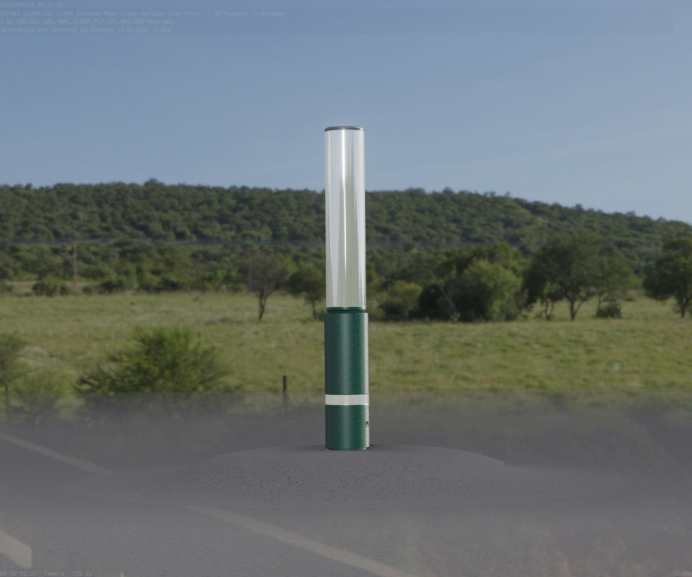 Low-Poly Moss Green Light Column 30 - Street Light Set-9 Low-poly 3D model_50