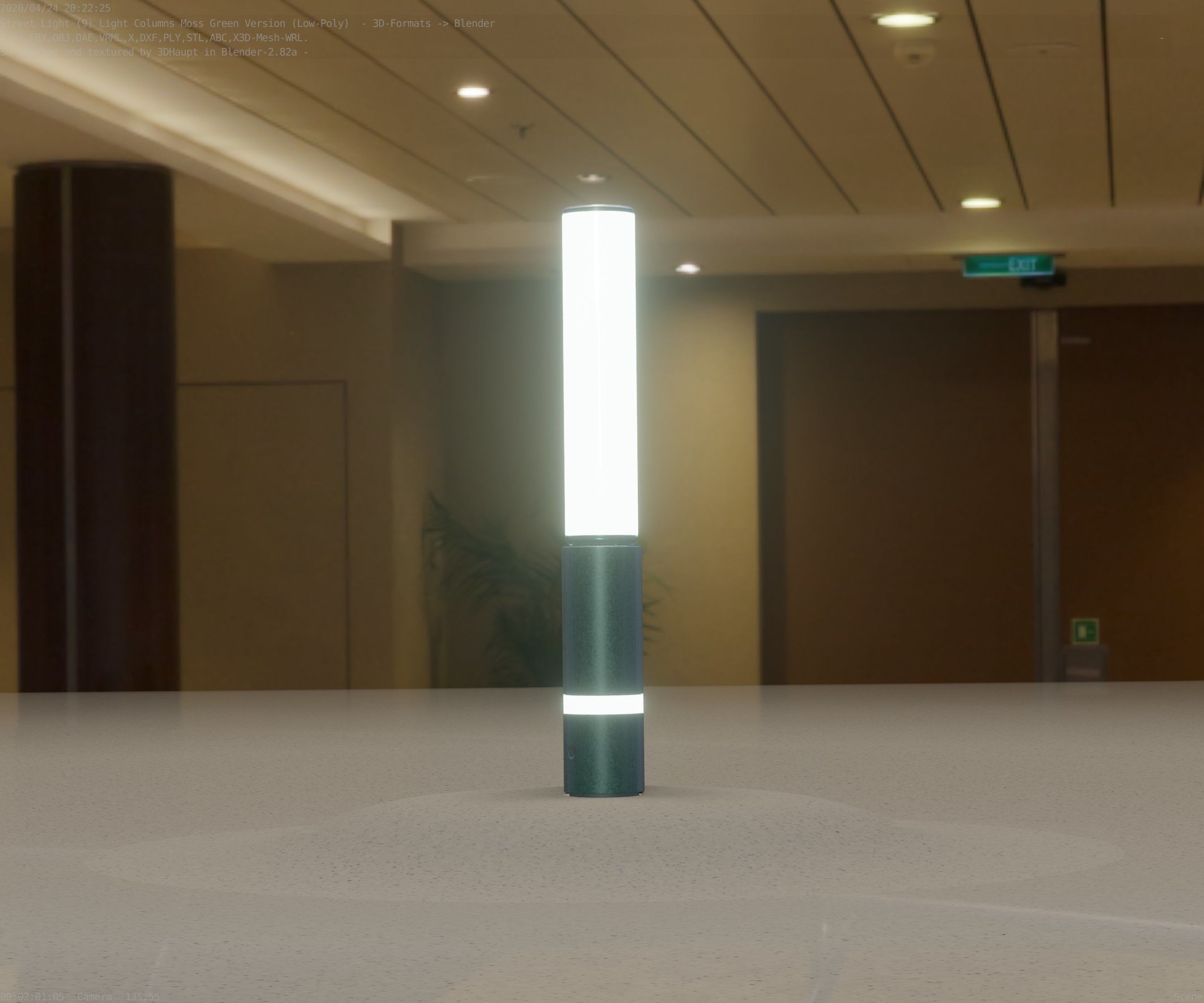 Low-Poly Moss Green Light Column 30 - Street Light Set-9 Low-poly 3D model_10