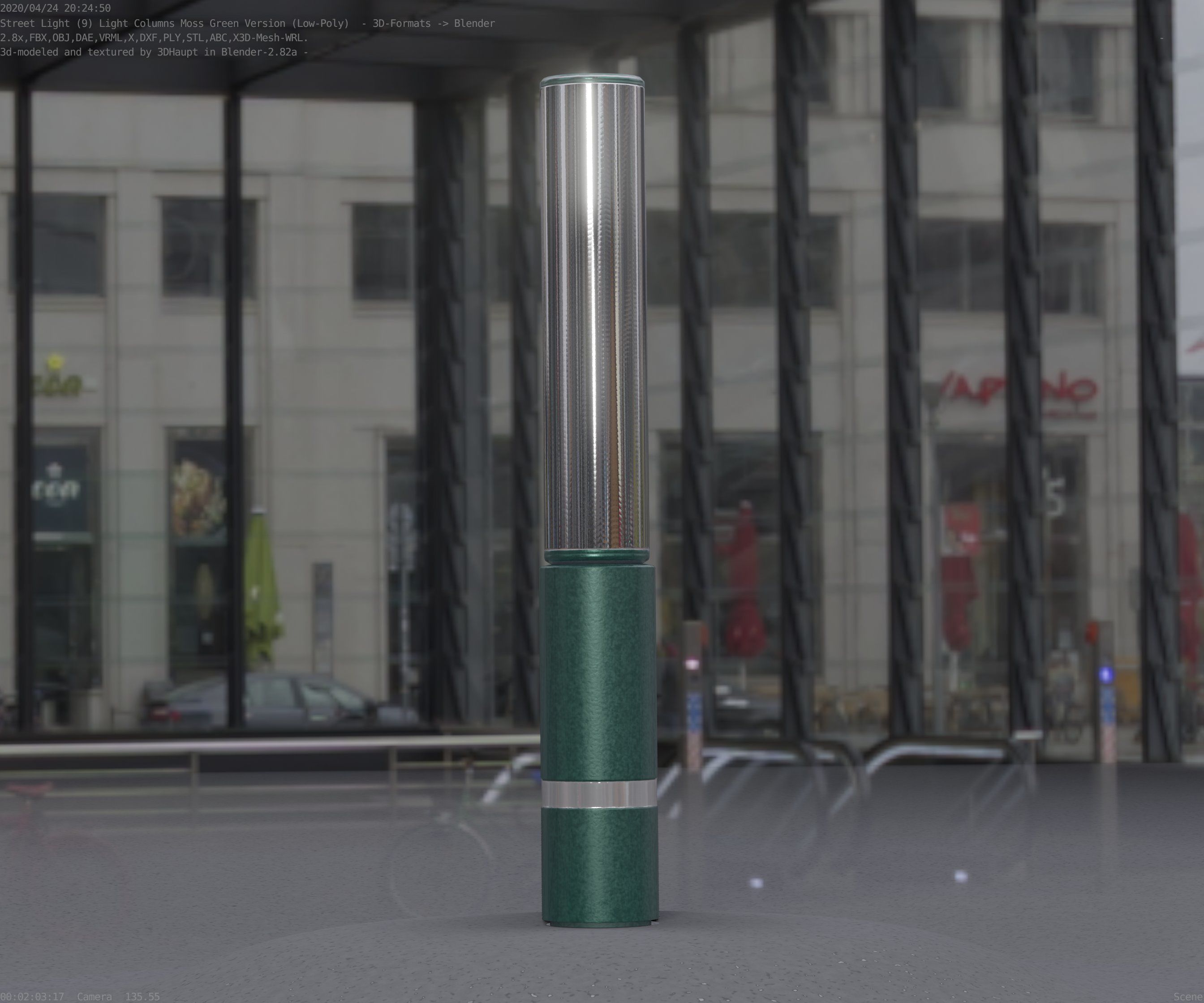 Low-Poly Moss Green Light Column 30 - Street Light Set-9 Low-poly 3D model_69
