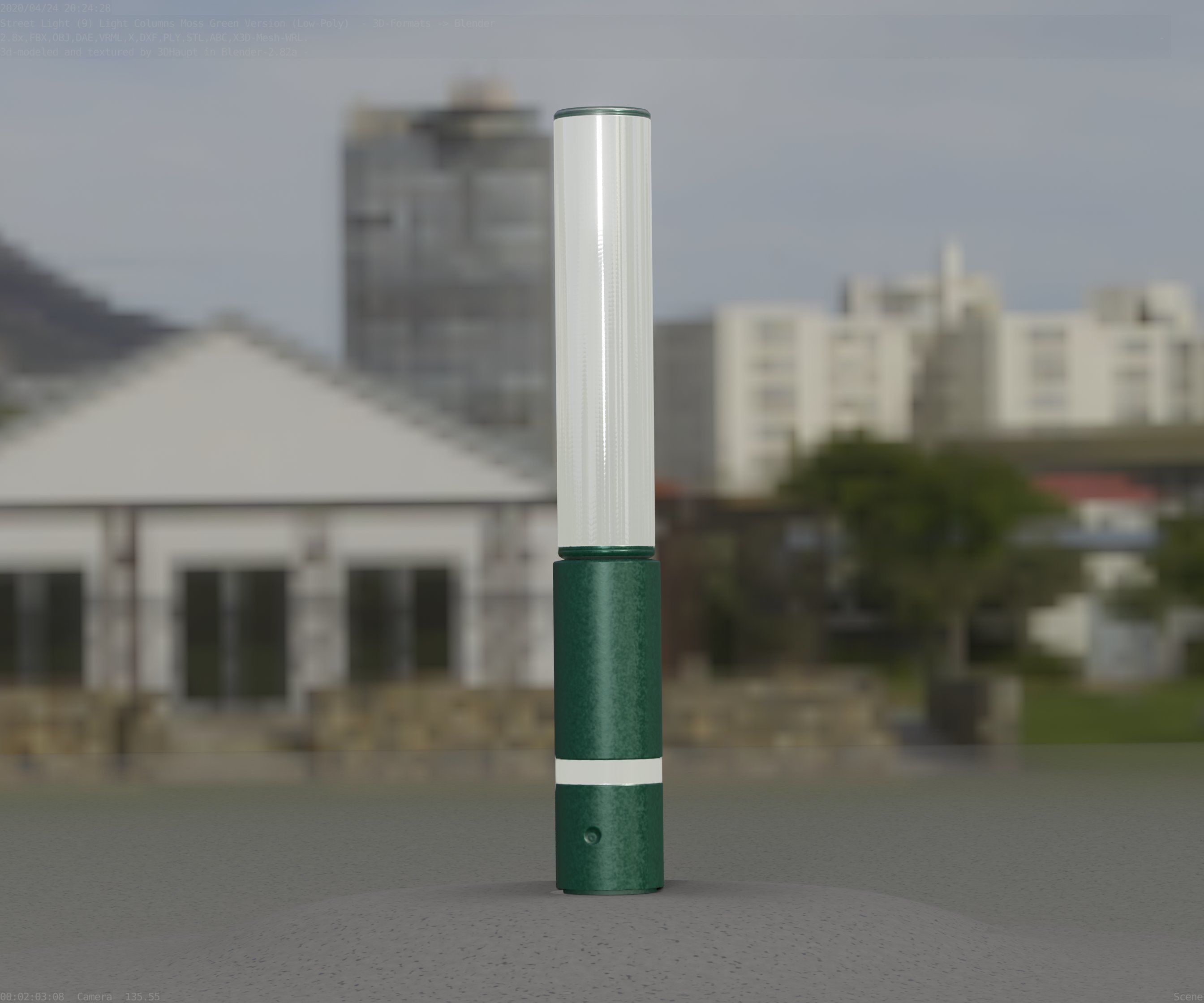 Low-Poly Moss Green Light Column 30 - Street Light Set-9 Low-poly 3D model_60