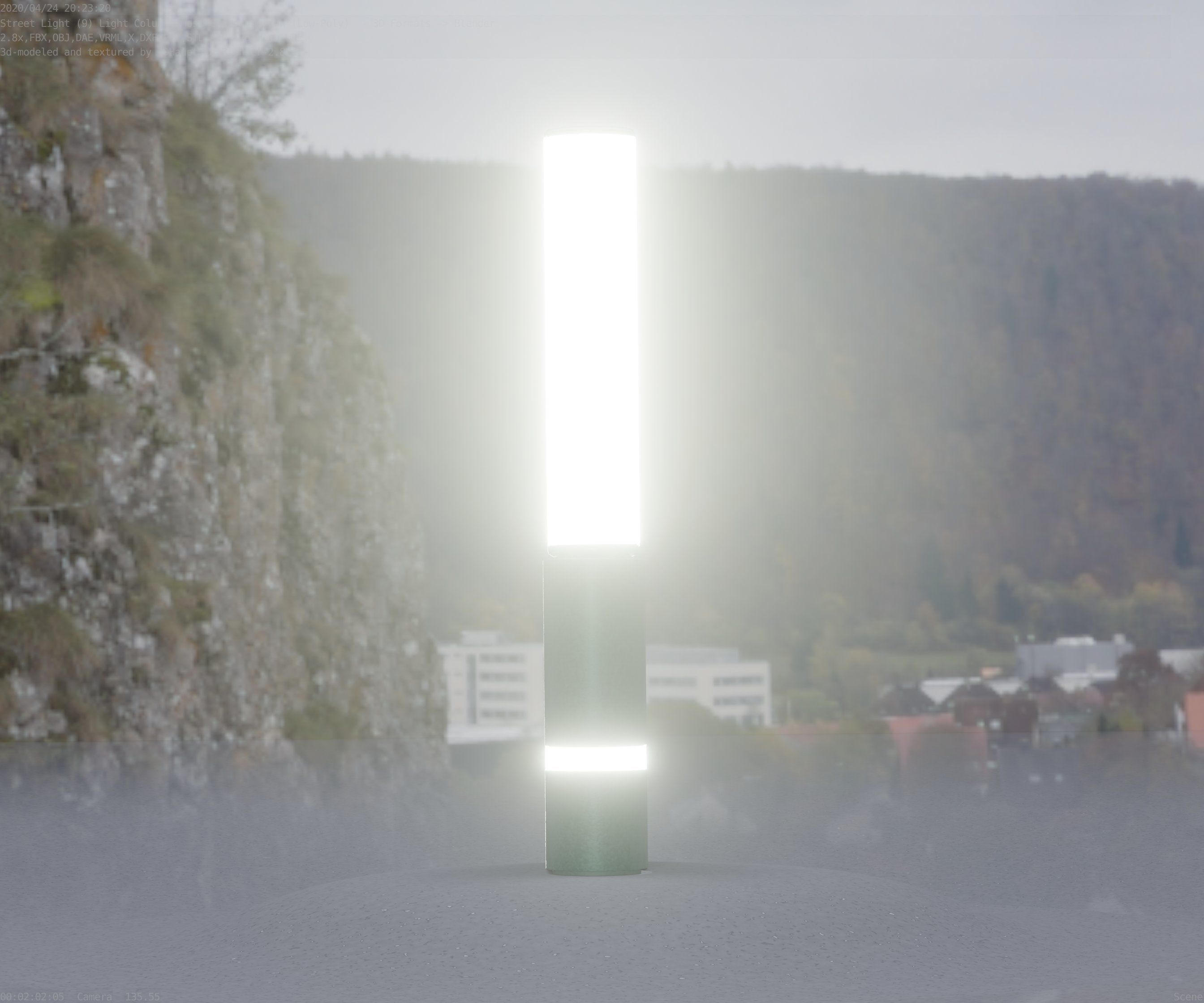 Low-Poly Moss Green Light Column 30 - Street Light Set-9 Low-poly 3D model_33