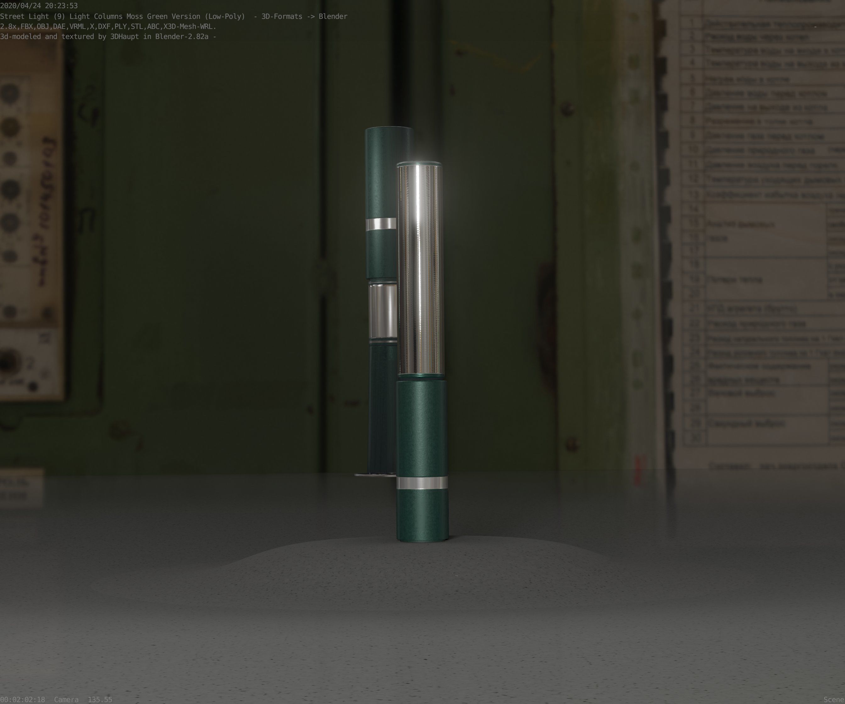 Low-Poly Moss Green Light Column 30 - Street Light Set-9 Low-poly 3D model_46