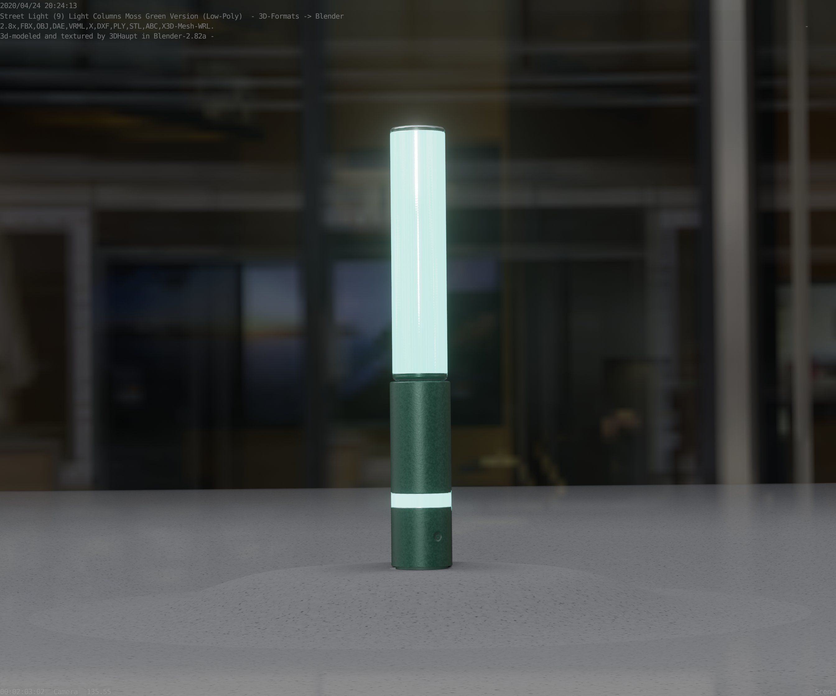 Low-Poly Moss Green Light Column 30 - Street Light Set-9 Low-poly 3D model_54
