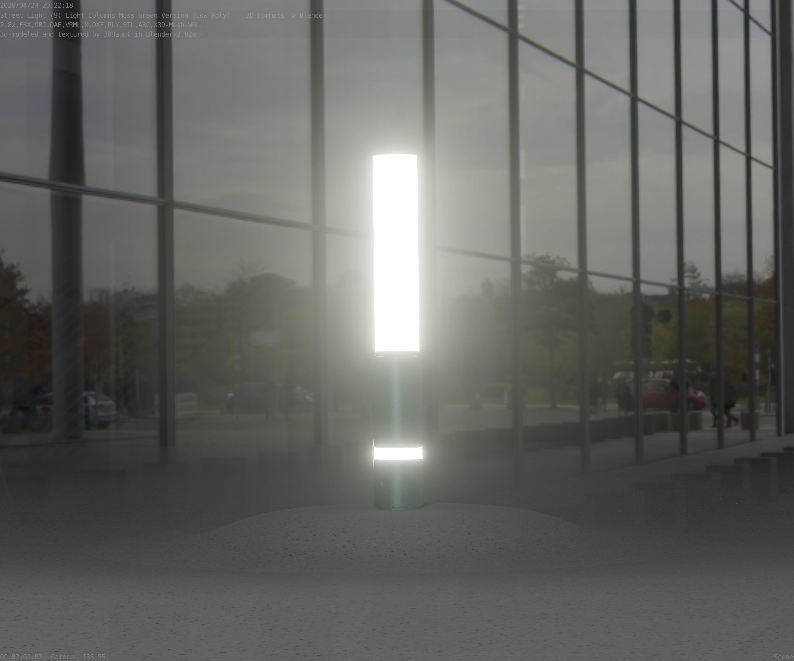 Low-Poly Moss Green Light Column 30 - Street Light Set-9 Low-poly 3D model_7