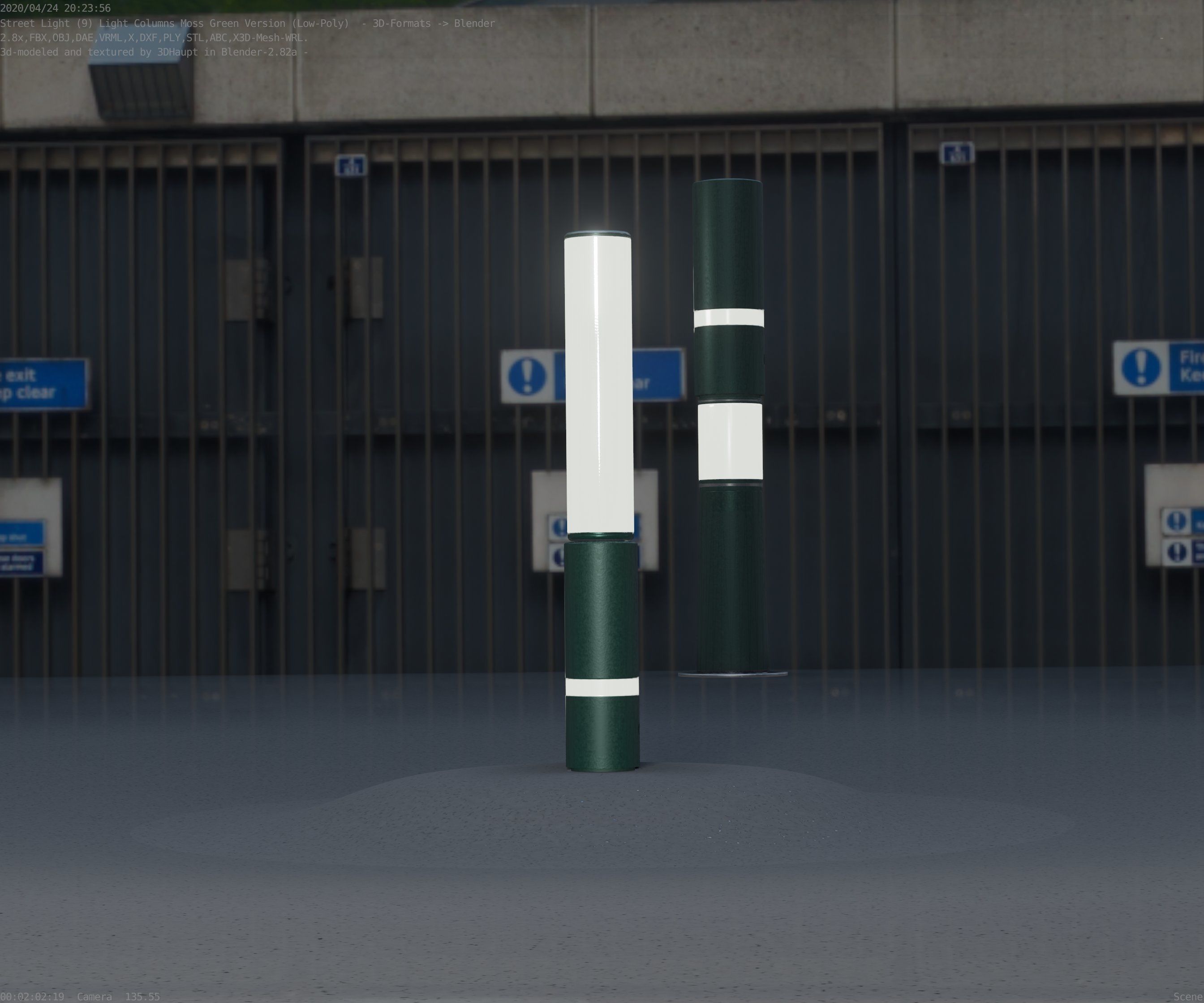 Low-Poly Moss Green Light Column 30 - Street Light Set-9 Low-poly 3D model_47